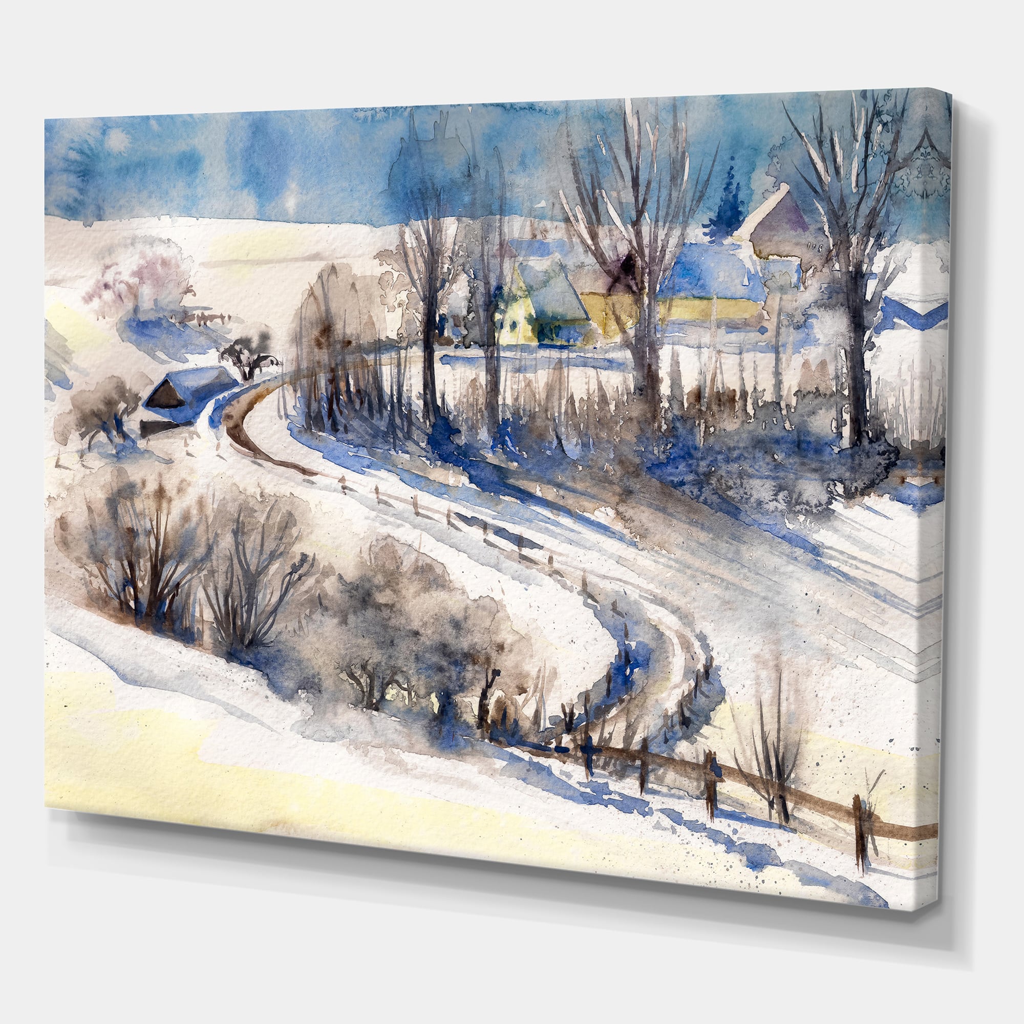 Designart - Country Road In Winter Times I - Traditional Canvas Wall Art Print