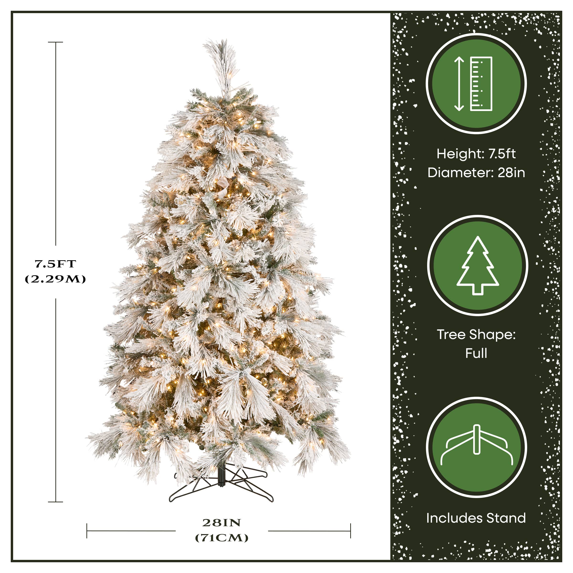 7.5ft. Pre-Lit Flocked Bavarian Pine Artificial Christmas Tree, Clear Lights
