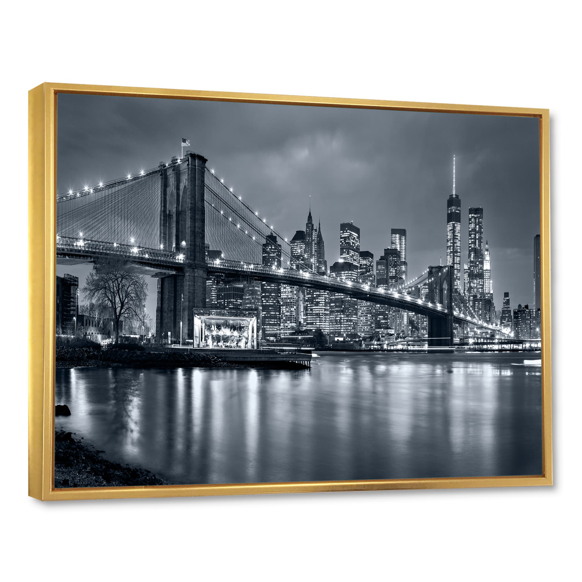 Designart - Panorama New York City at Night - Cityscape Framed Canvas Print
