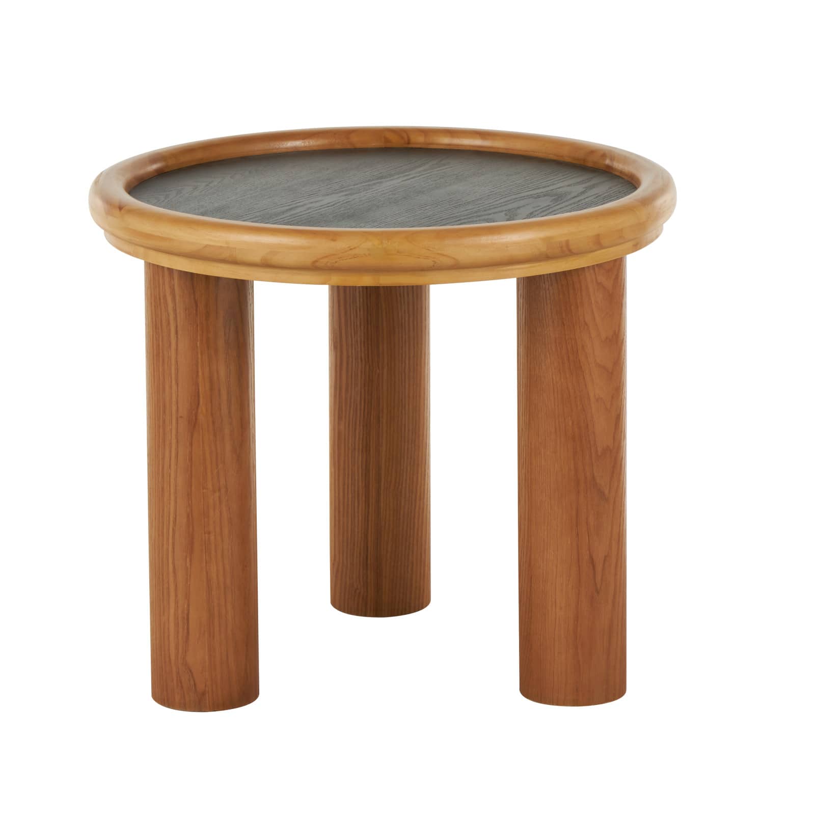 23.5" Brown Wood Handmade Round Living Room Coffee Table with Black Tabletop