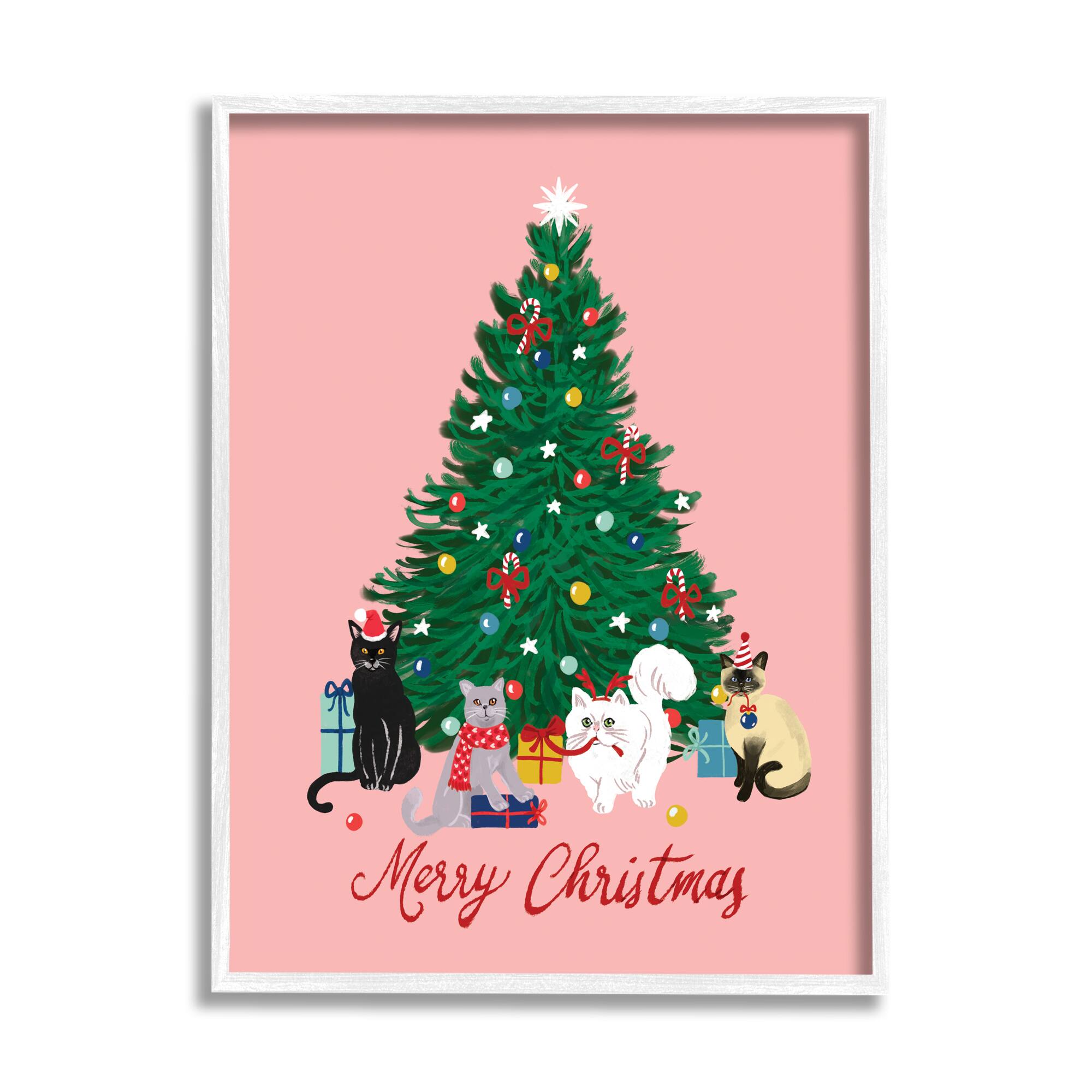 Stupell Industries Merry Christmas Holiday Cats Framed Giclee Art