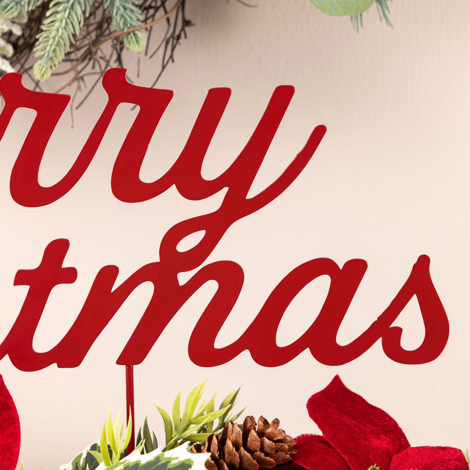 Glitzhome® 24" Metal "Merry Christmas" Poinsettia CenterPiece