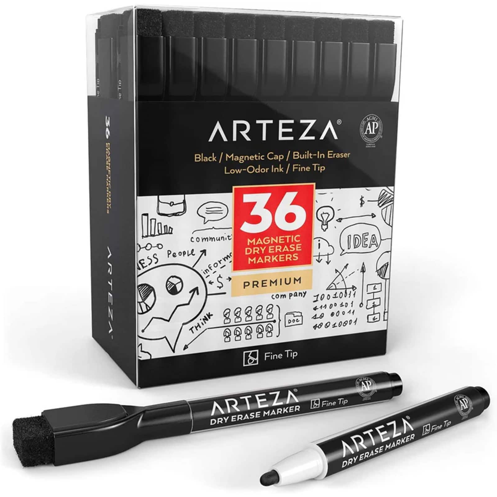 Arteza® Black Fine Tip Magnetic Dry Erase Markers, 36ct.