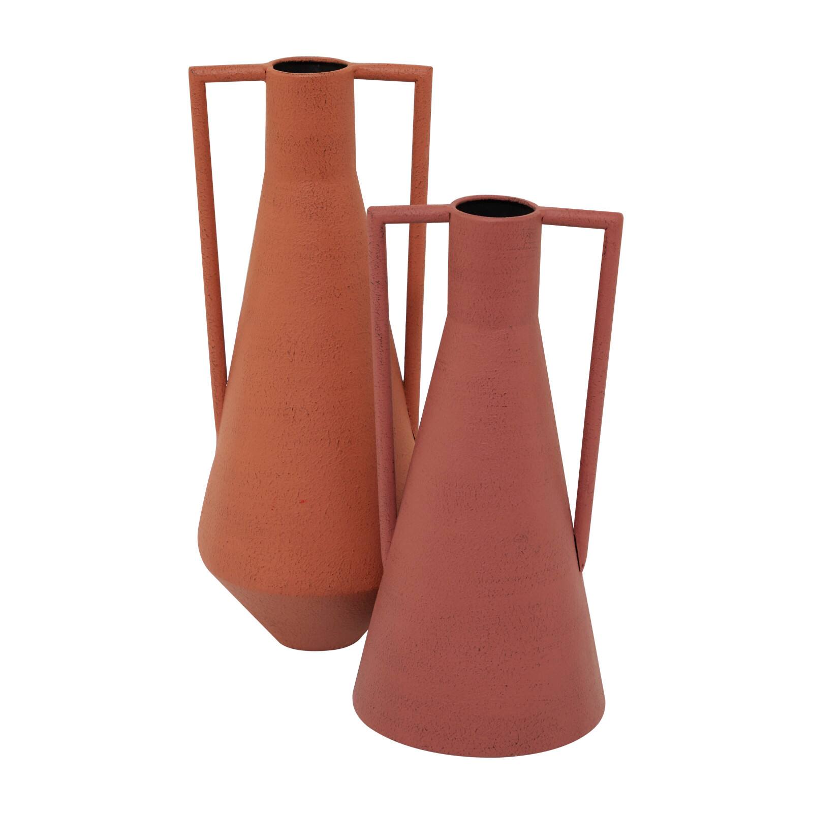 Orange Metal Vase with Handles Set of 2 12", 14"