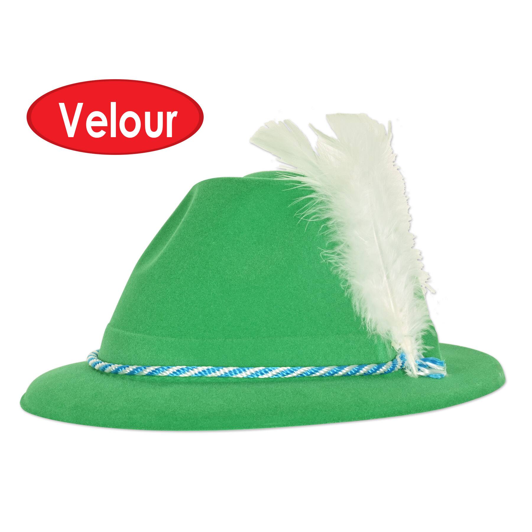 Beistle Green Velour Tyrolean Hats with Feather, 2ct.