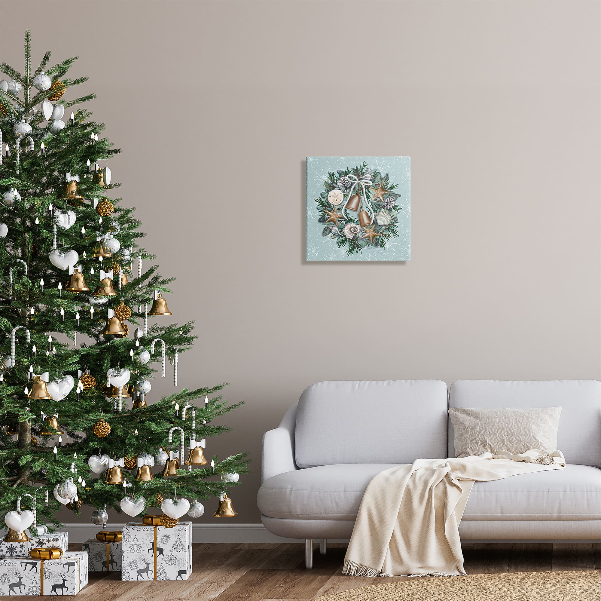 Stupell Industries Nautical Holiday Seashell Wreath Canvas Wall Art