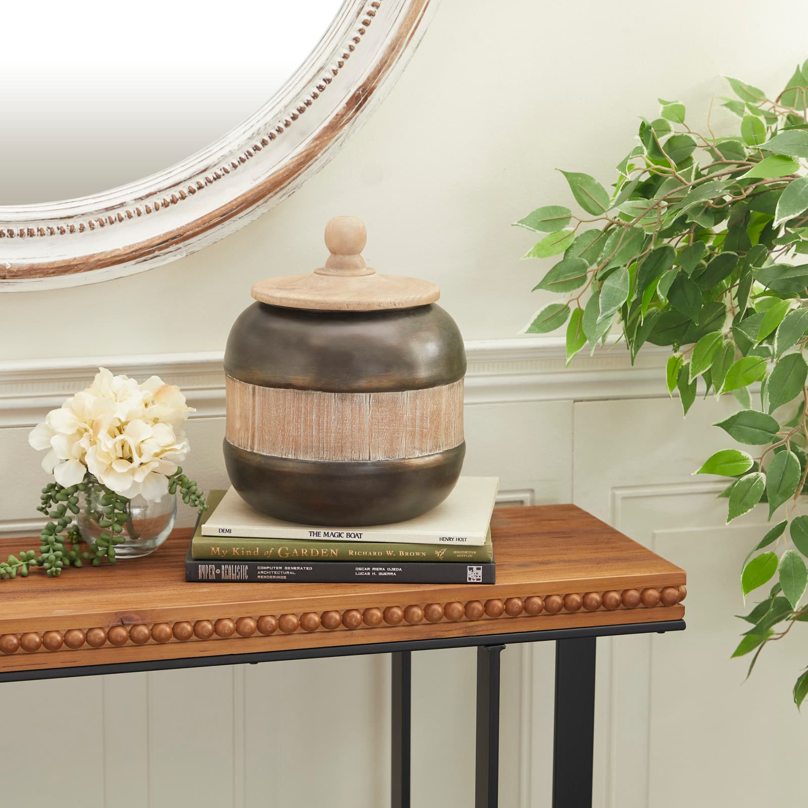 11" Brown Metal Rustic Decorative Jar