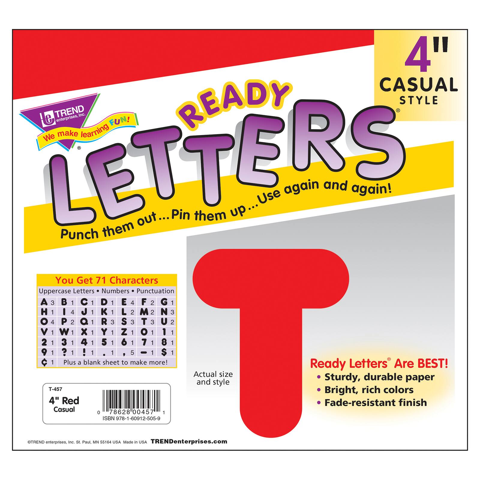 TREND Enterprises® Red 4" Casual Uppercase Ready Letters®, 6 Packs