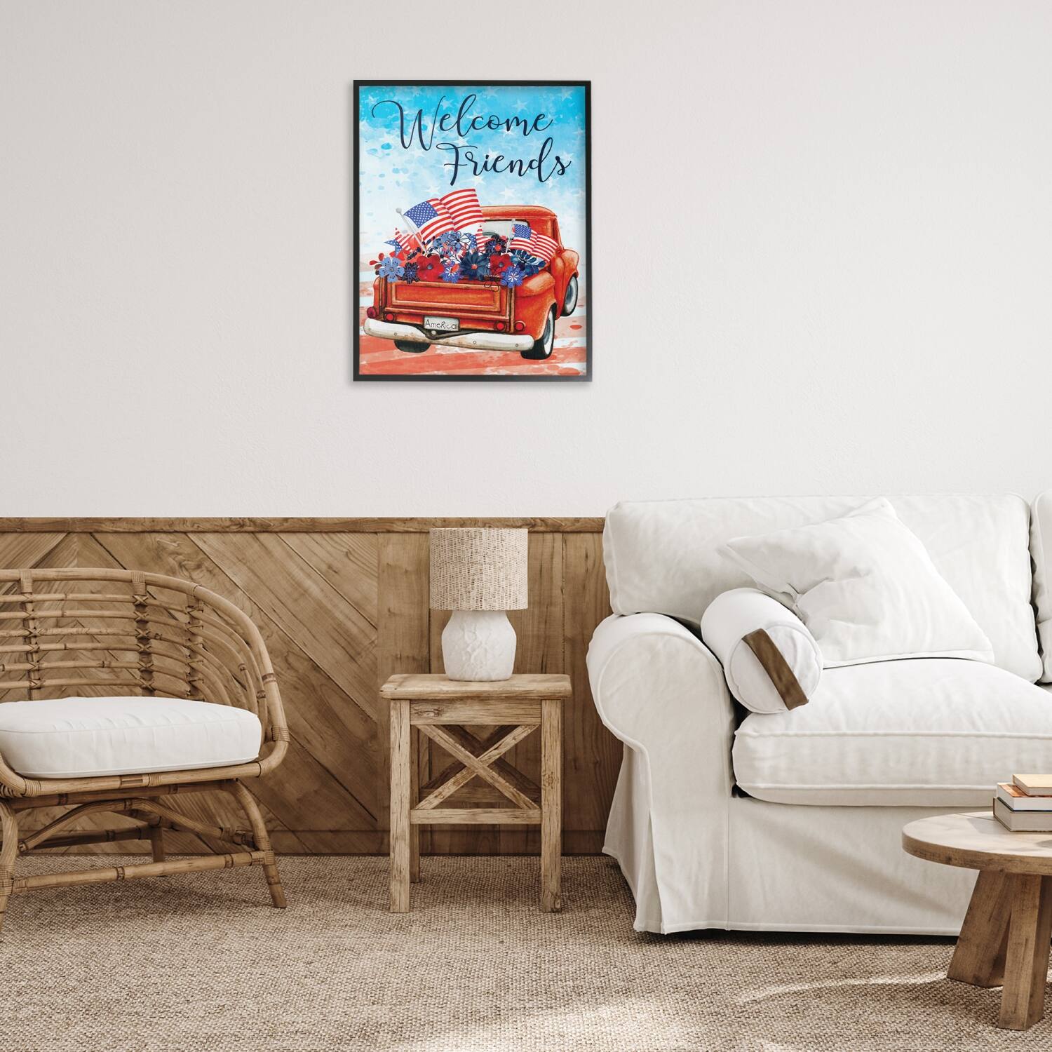 Stupell Industries Welcome Friends Americana Pickup Truck Framed Giclee Art