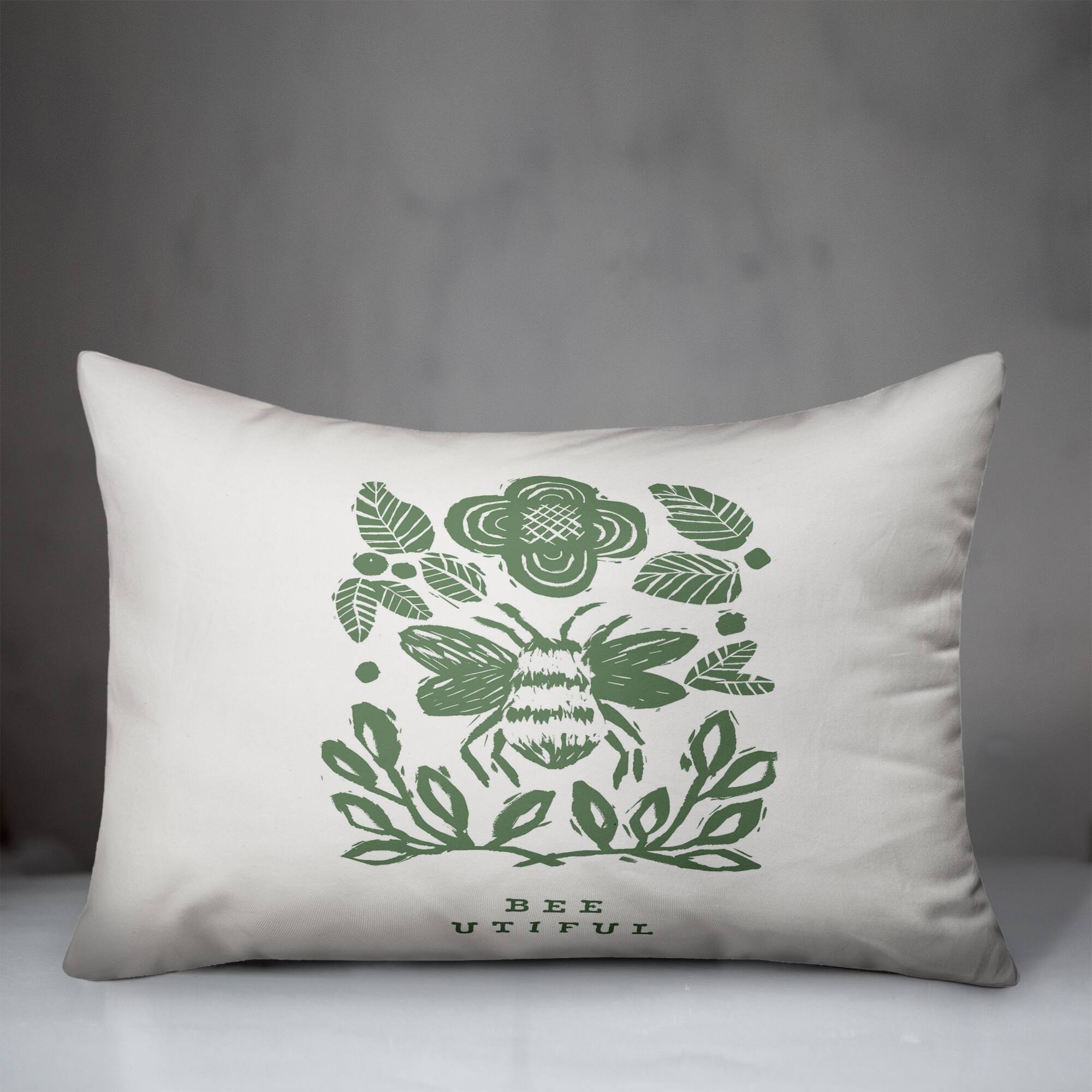 Bumblebee And Leaves Yellow 14" x 20" Throw Pillow
