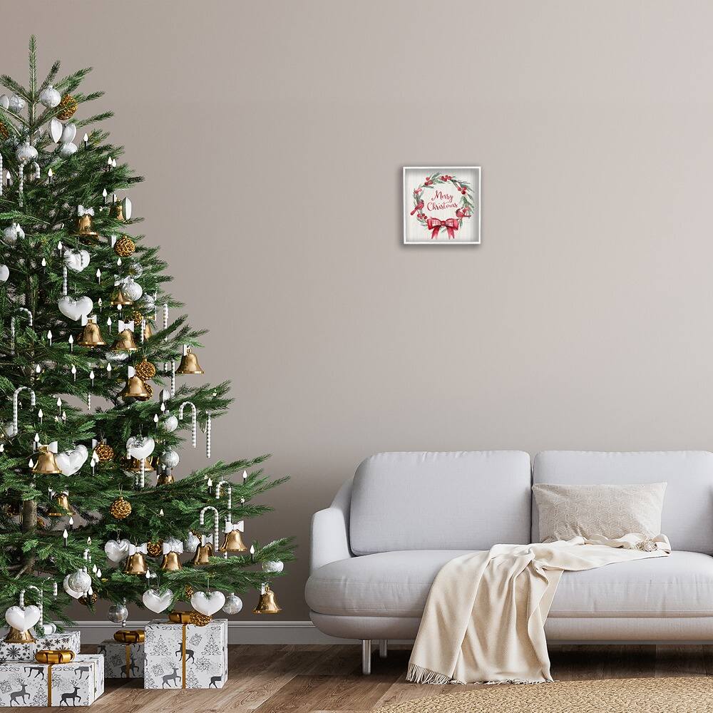 Stupell Industries Merry Christmas Holly Wreath Framed Giclee Wall Art