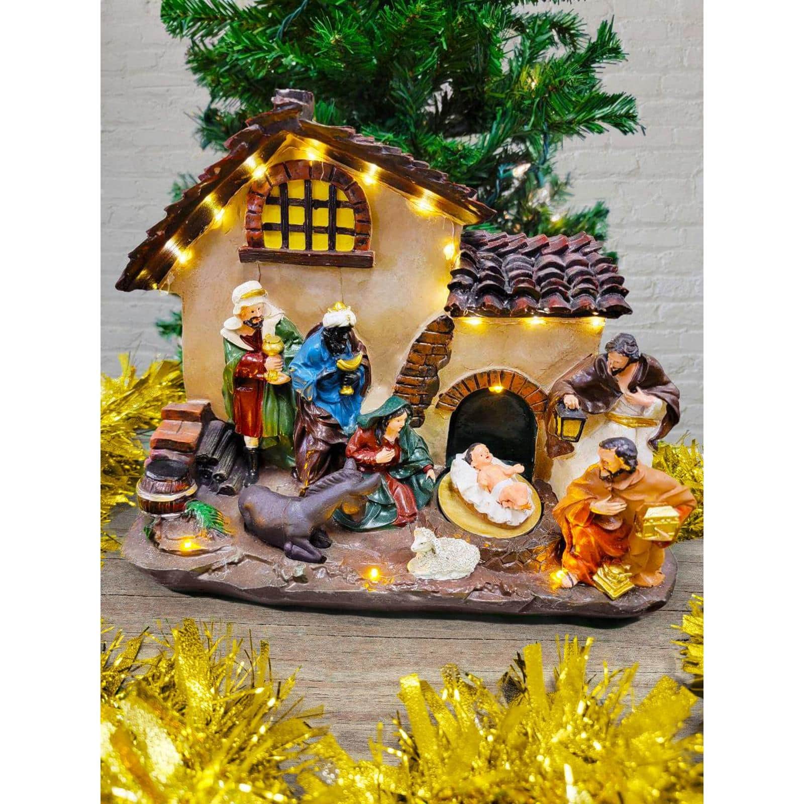 Wizardi Christmas Village Nativity Holy Family Scene with LED Lights