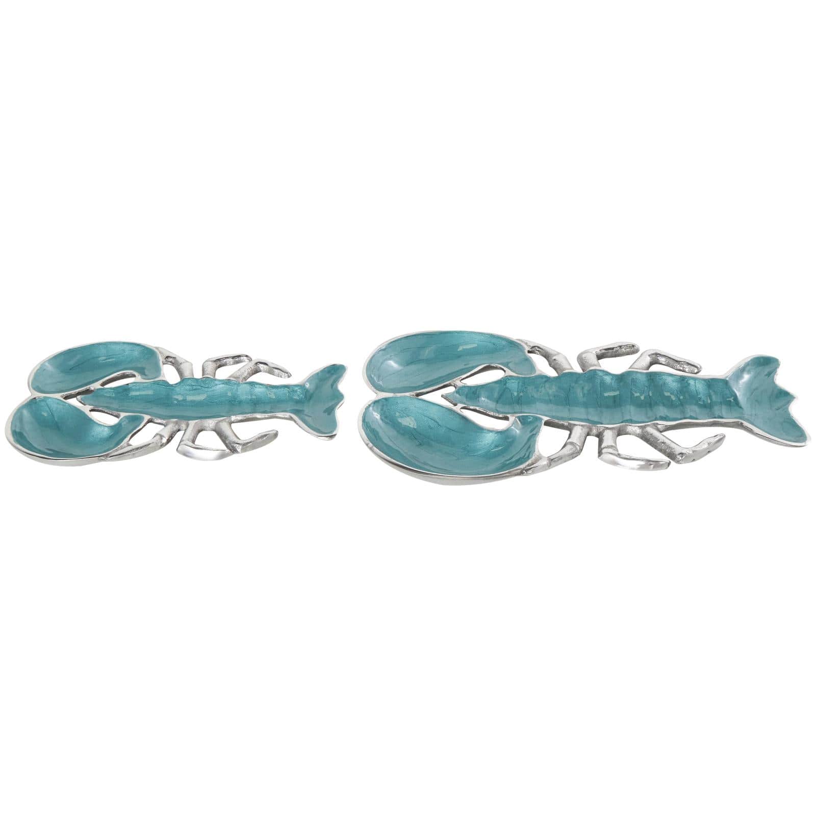 Teal & White Aluminum Enameled Lobster Living Room Décor Tray Set