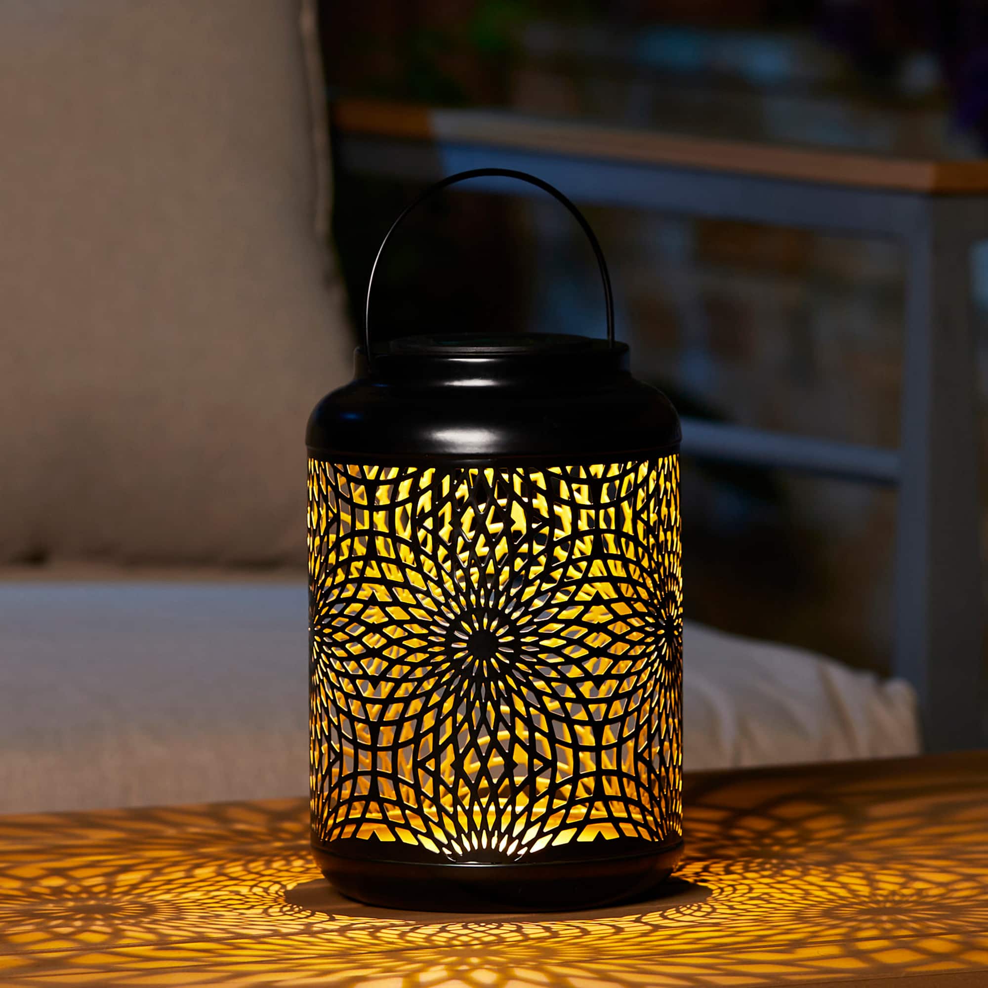 Glitzhome® 9" Cutout Metal Solar Powered Outdoor Hanging Lantern