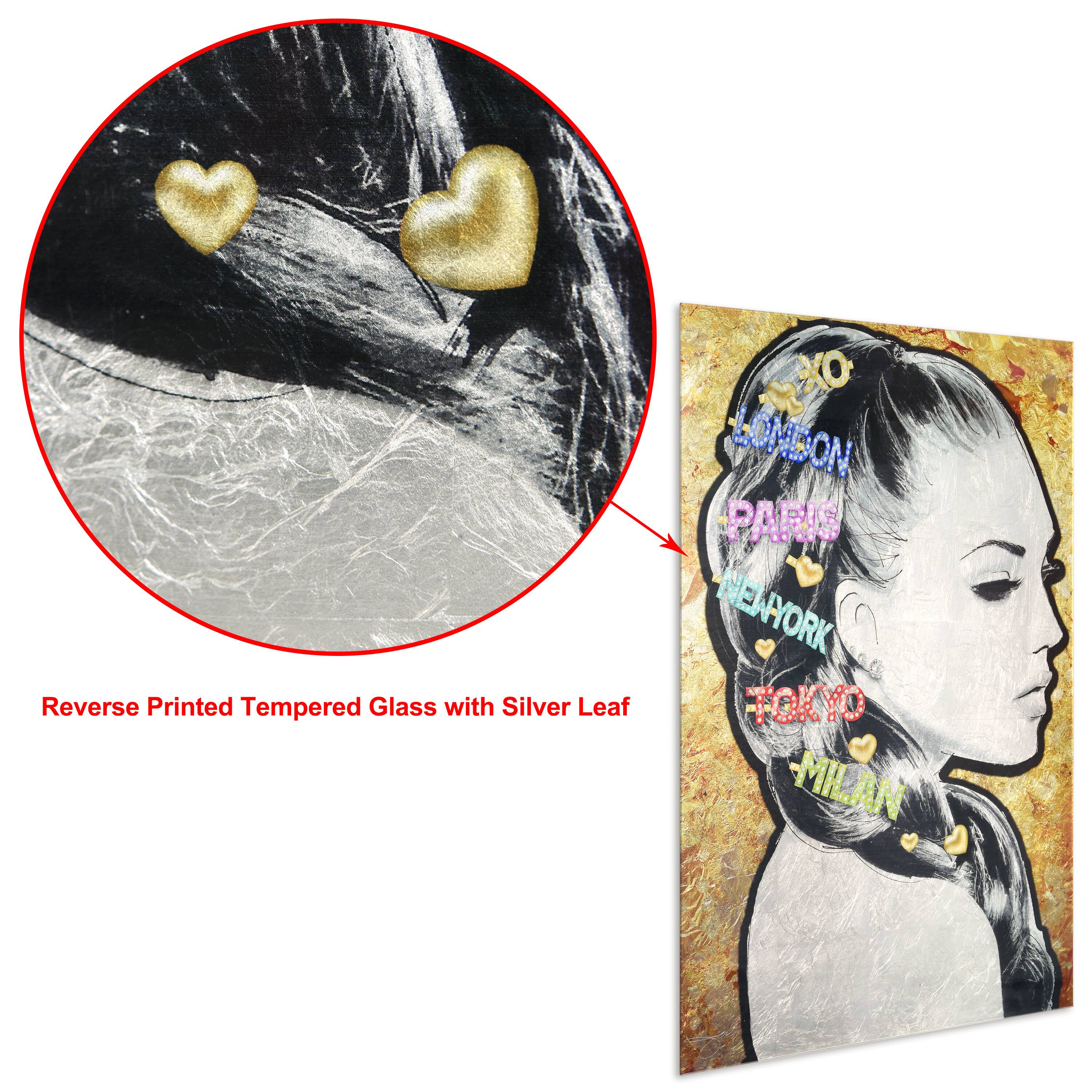 Empire Art Direct Silver Leaf Vetro de Arte 36" x 24" City Clips Frameless Printed Tempered Glass Wall Art