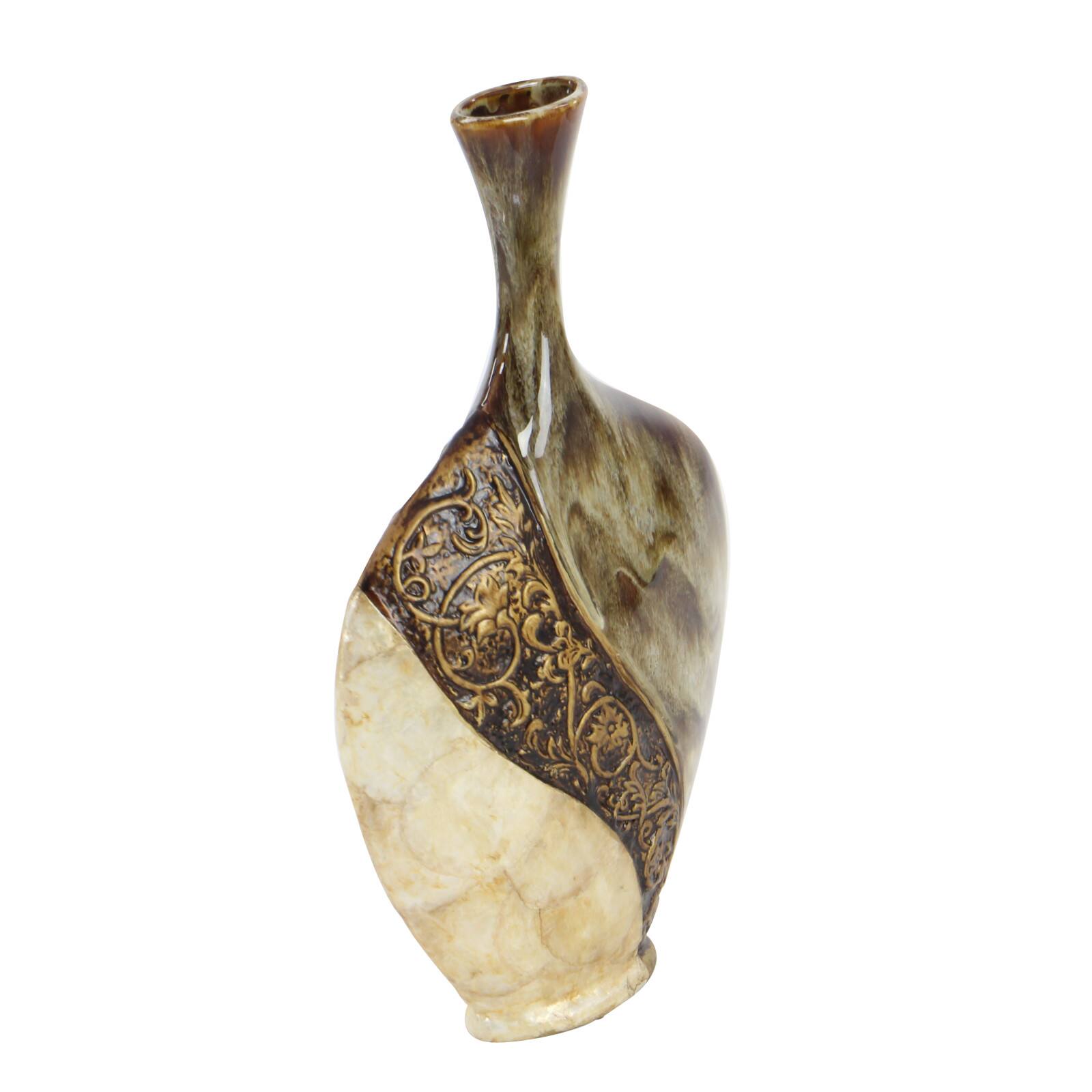 Brown Ceramic Traditional Vase, 18" x 11" x 3"