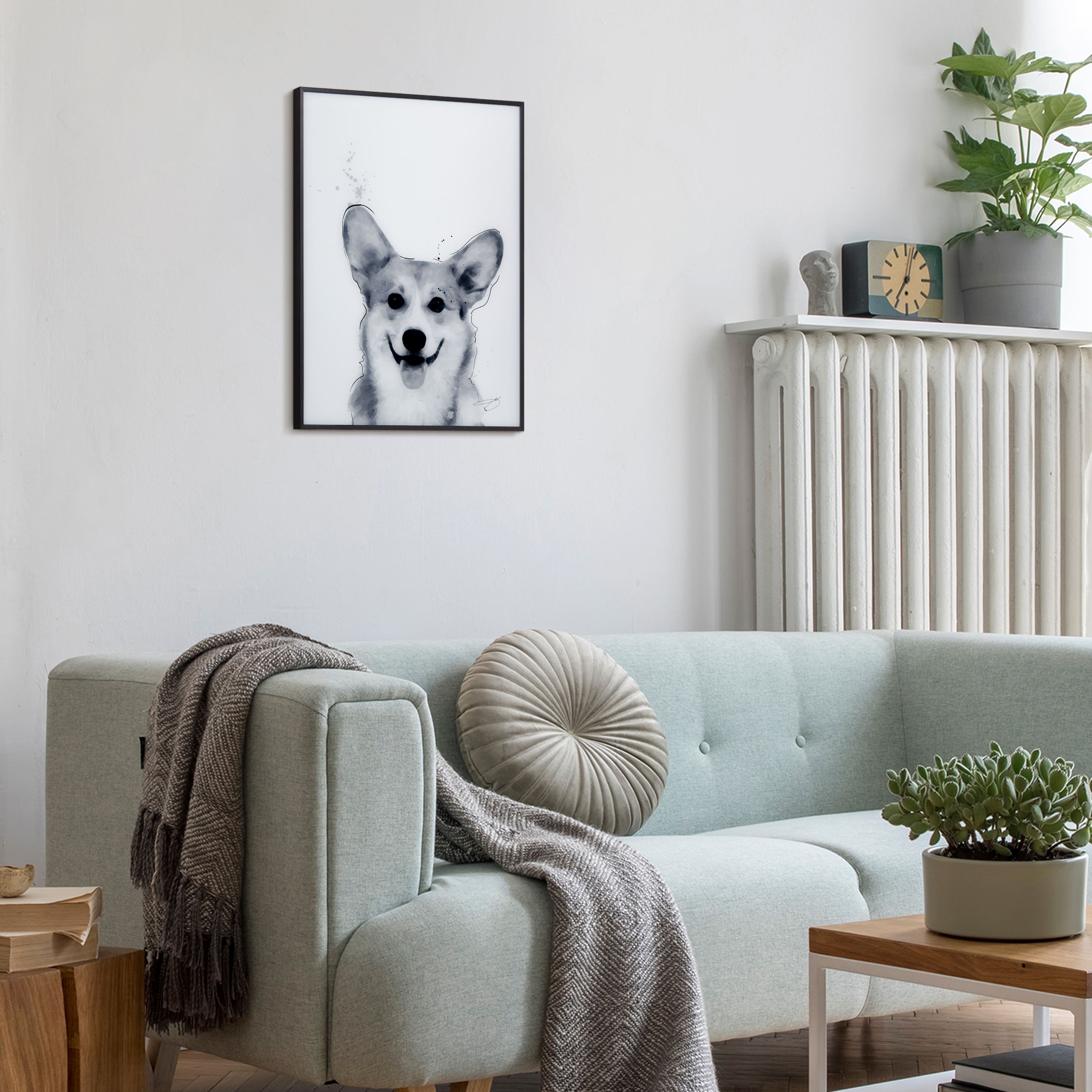 Empire Art Direct 24" x 18" Corgi Black & White Pet Reverse Printed Wall Art Glass Frame