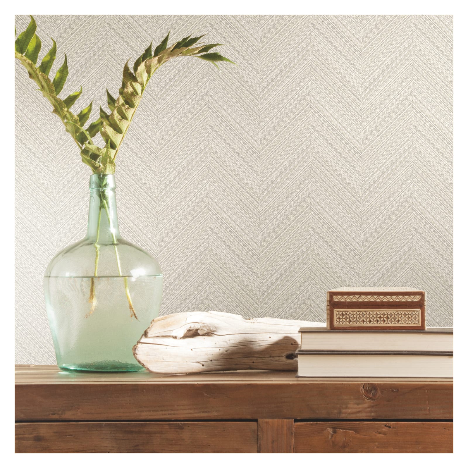 RoomMates White & Beige Herringbone Weave Peel & Stick Wallpaper