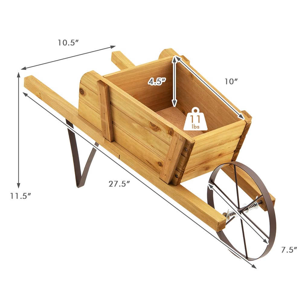 Costway Decorative Rustic Wood Wheelbarrow Planter Cart