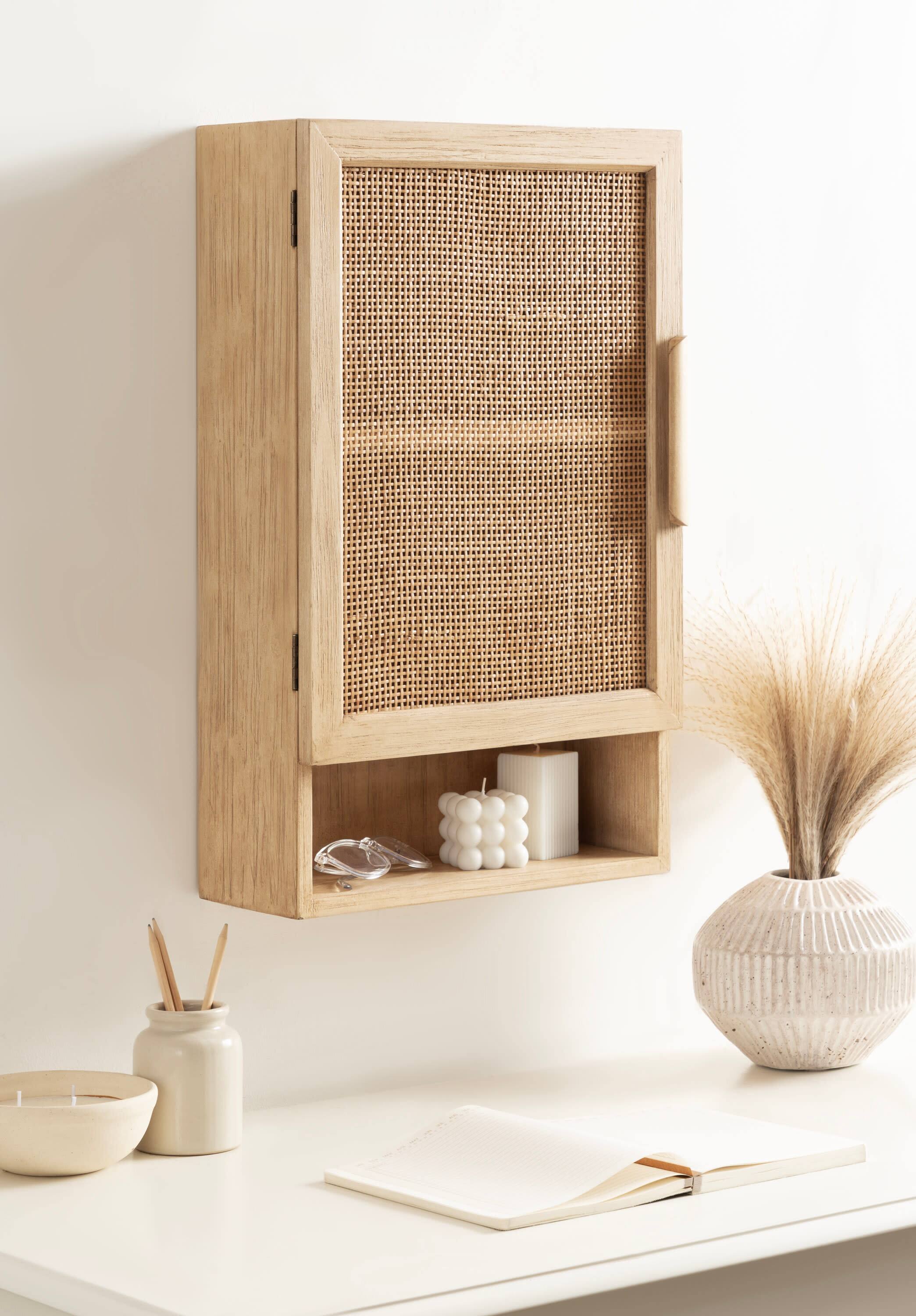 Kate and Laurel Ori Rattan Wall Cabinet with Cubby