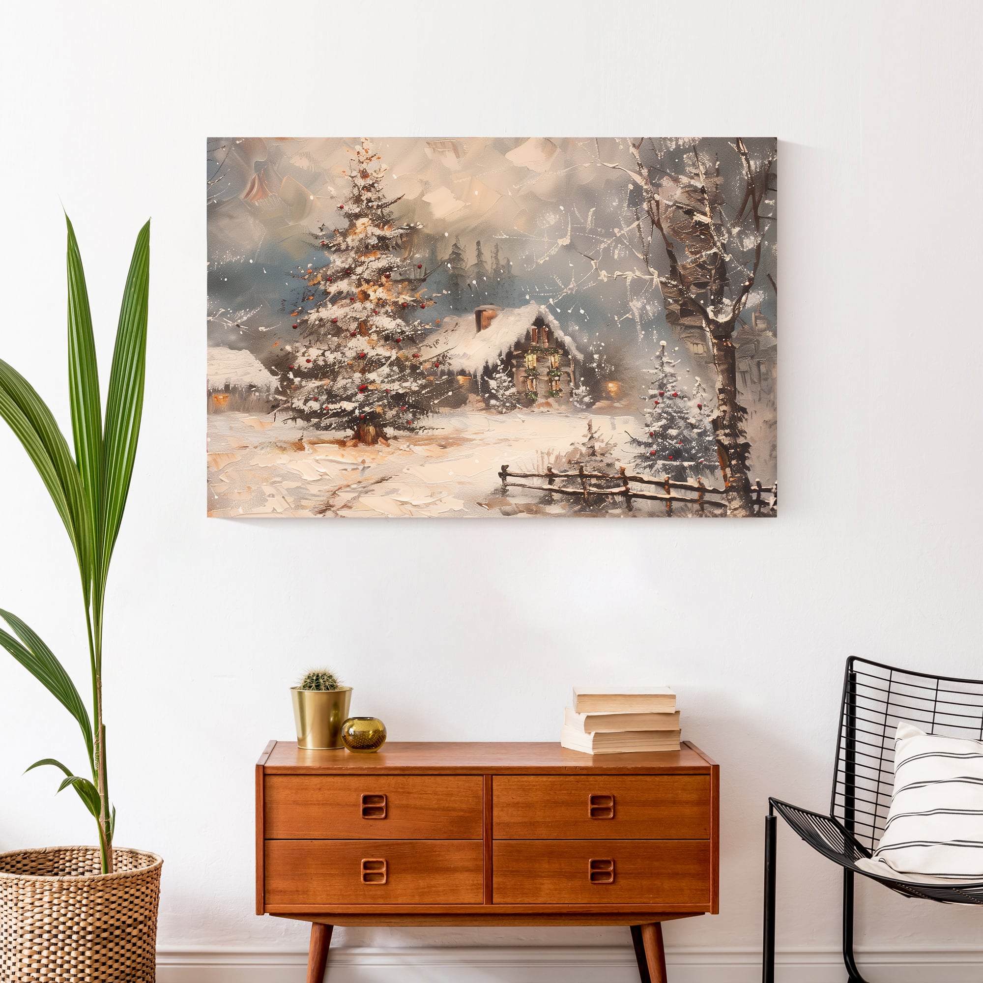Snowy Christmas House 36" x 24" Canvas Wall Art