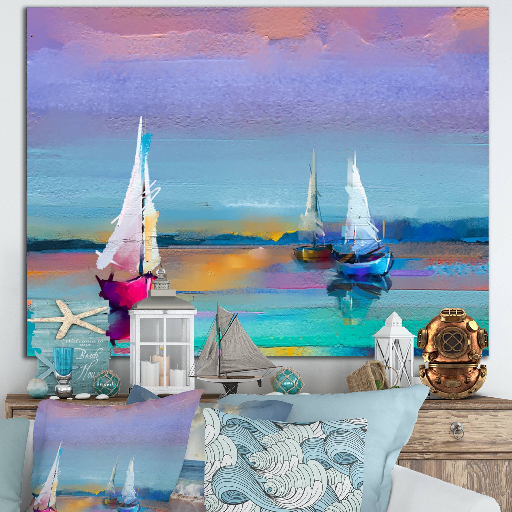 Designart - Impressionist Seascape With Little Ships I