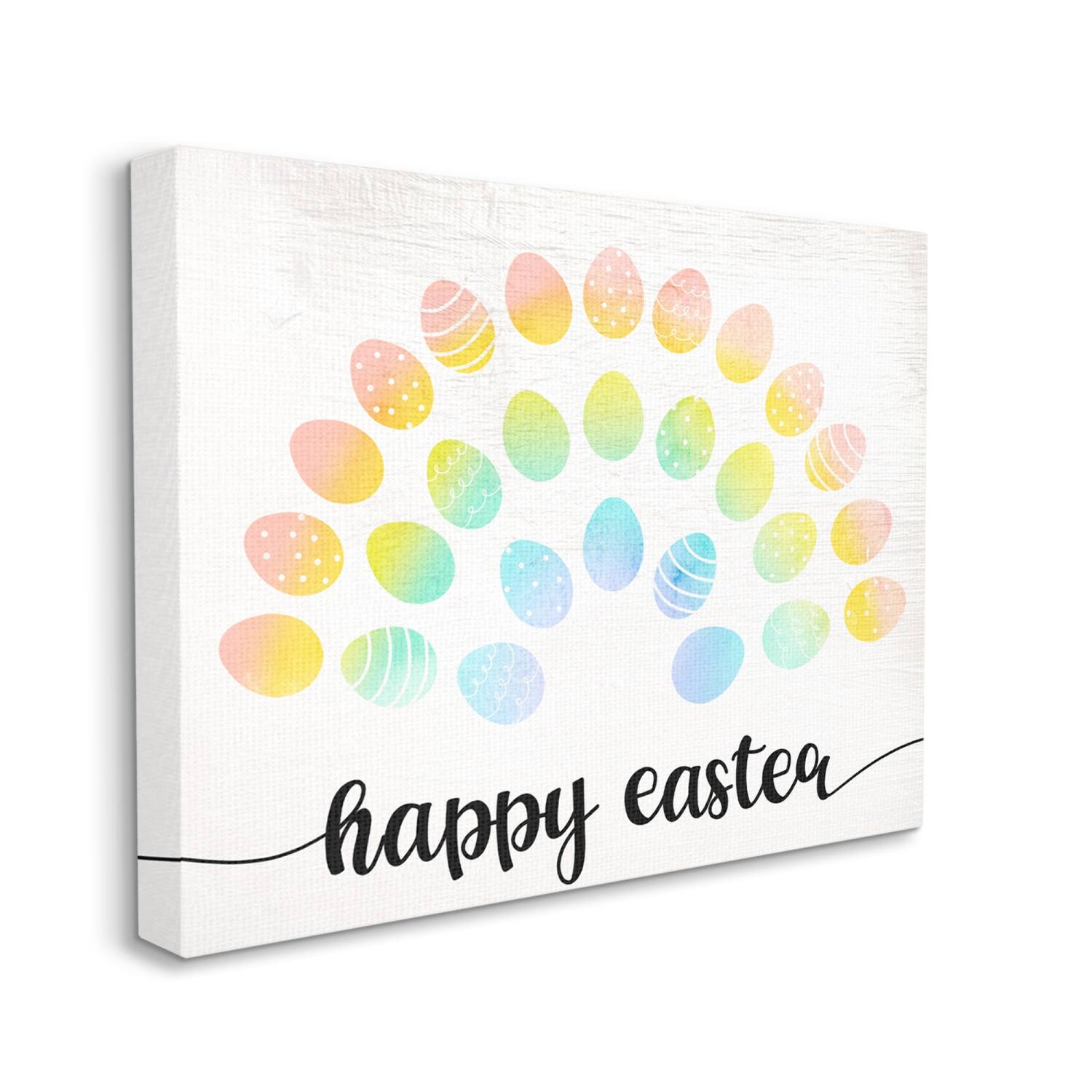 Stupell Industries Happy Easter Phrase Patterned Egg Rainbow Canvas Wall Art