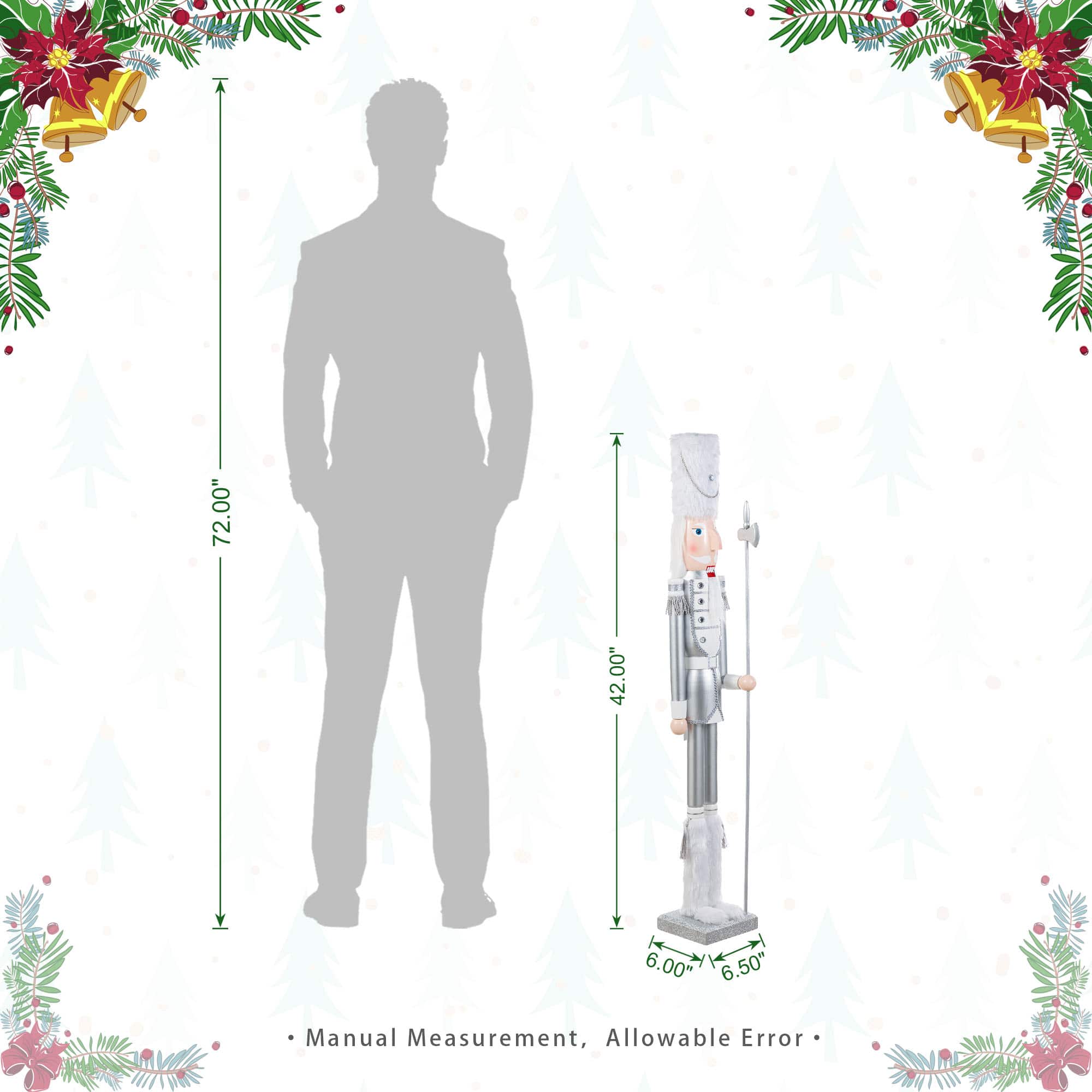 Glitzhome® 42"H Wooden Christmas Silver Dressed Soldier Nutcracker