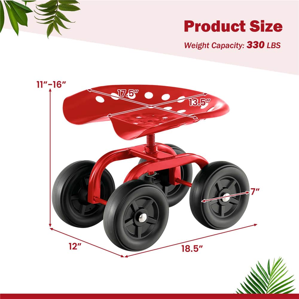 Costway Rolling Garden Cart Heavy Duty Height Adjustable Swivel Work Seat