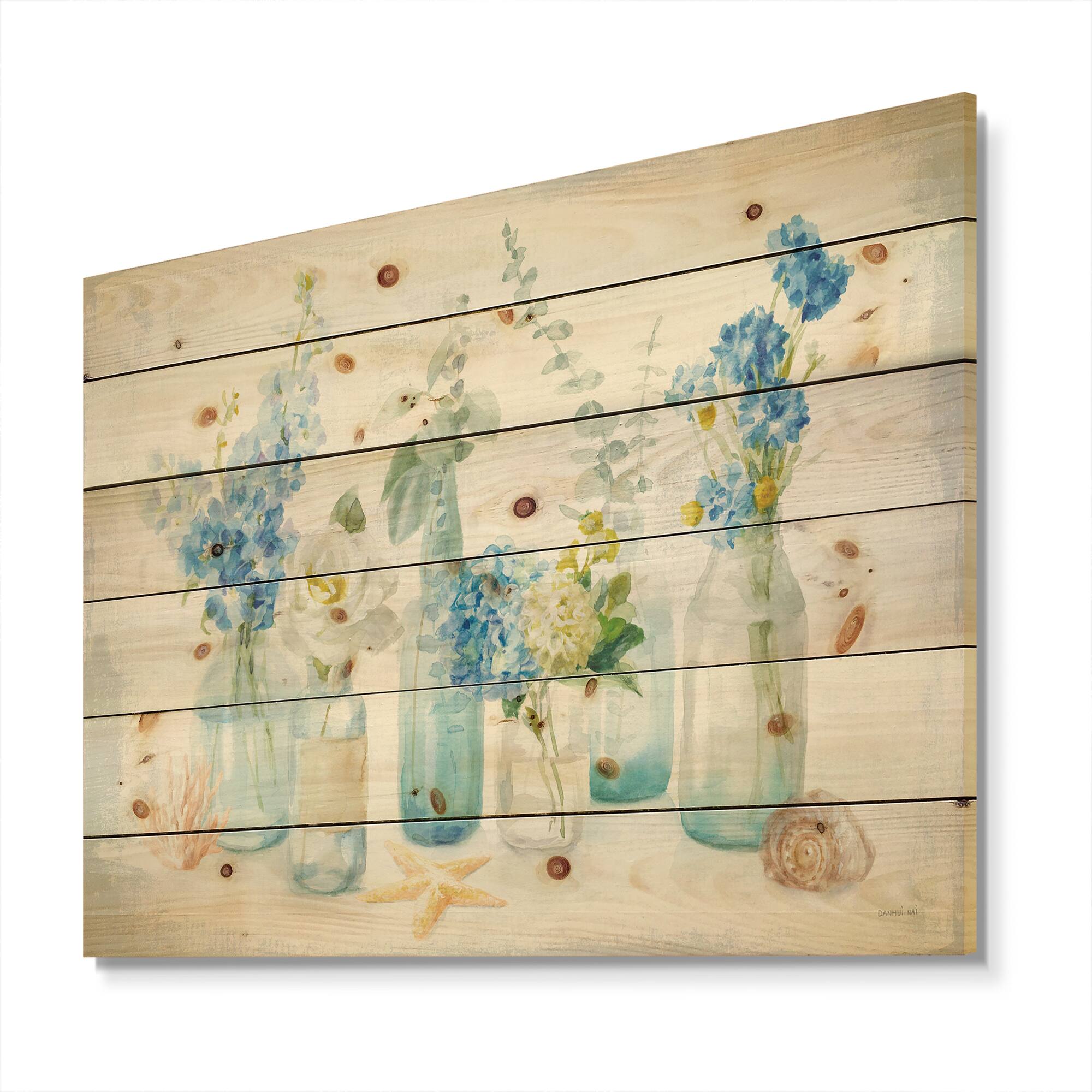 Designart - Cottage Florals I - Farmhouse Print on Natural Pine Wood