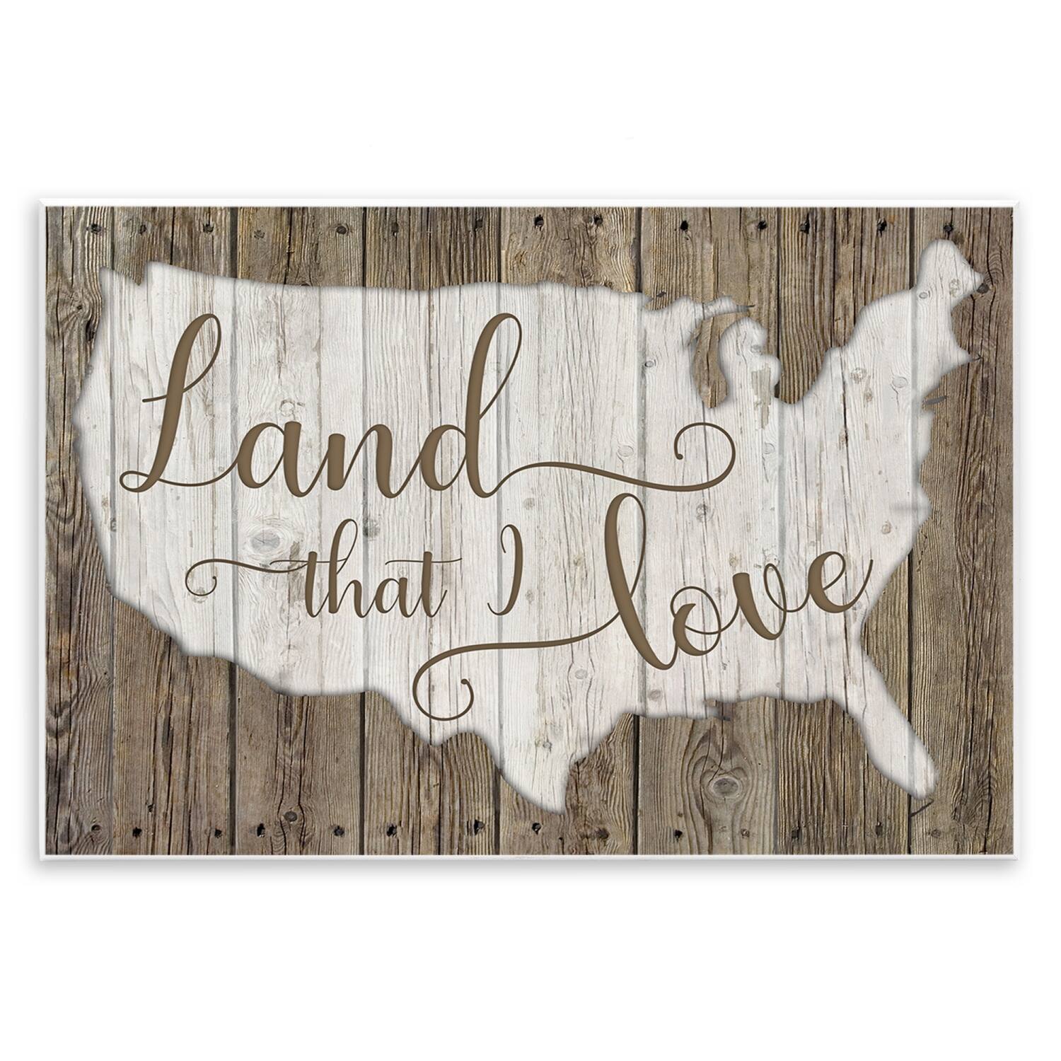 Stupell Industries Land I Love United States Map Rustic Background Wall Plaque Art