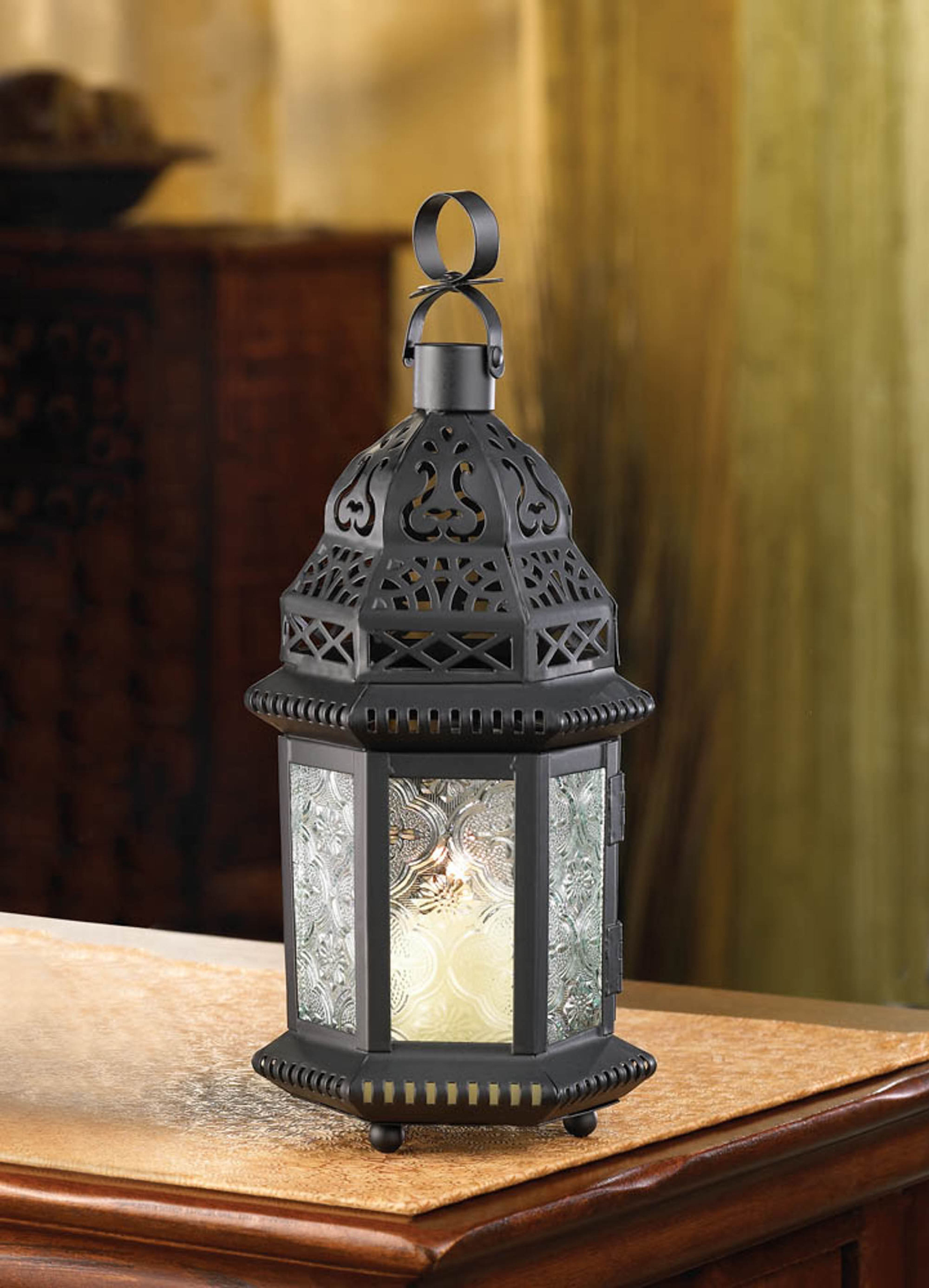 10.25" Decorative Clear Glass Moroccan Style Hanging Candle Lantern