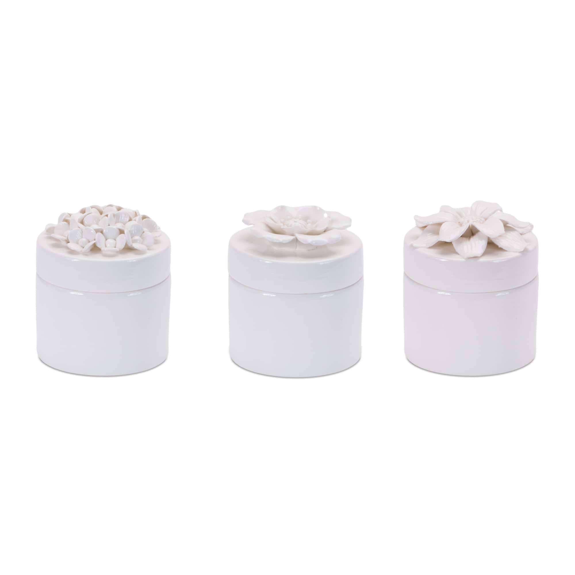 Stoneware Box with Floral Lid Accent Set By Melrose in White | 4" x 4" x 4.5" | Michaels®