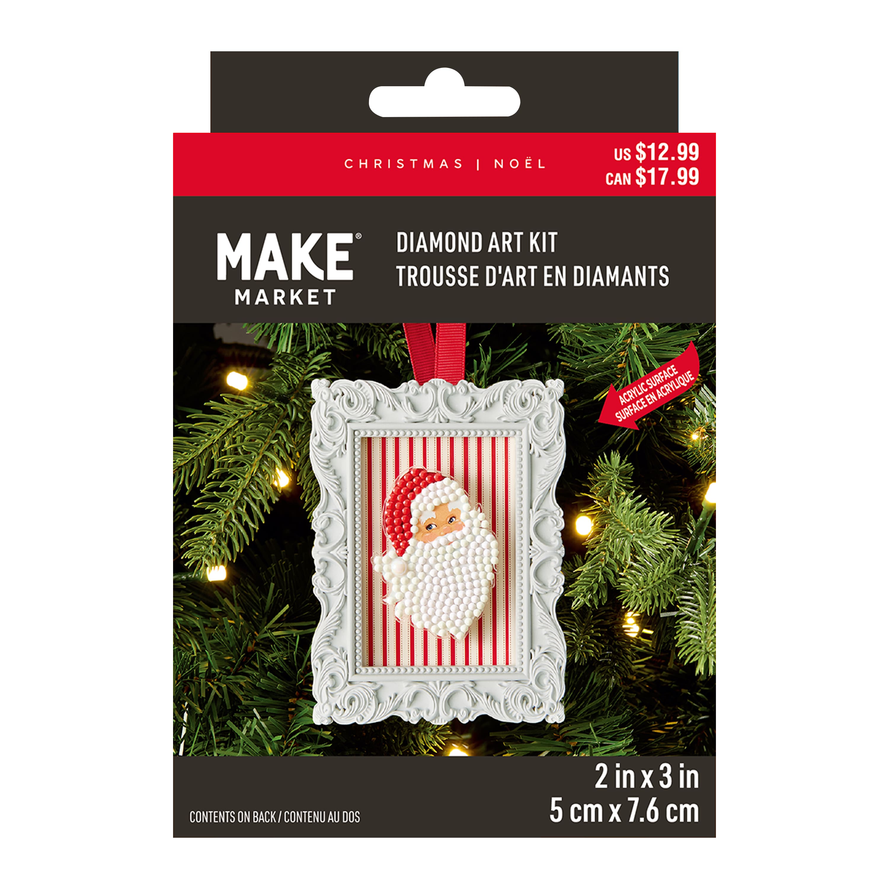 2" x 3" Framed Classic Santa Ornament Diamond Art Kit by Make Market®