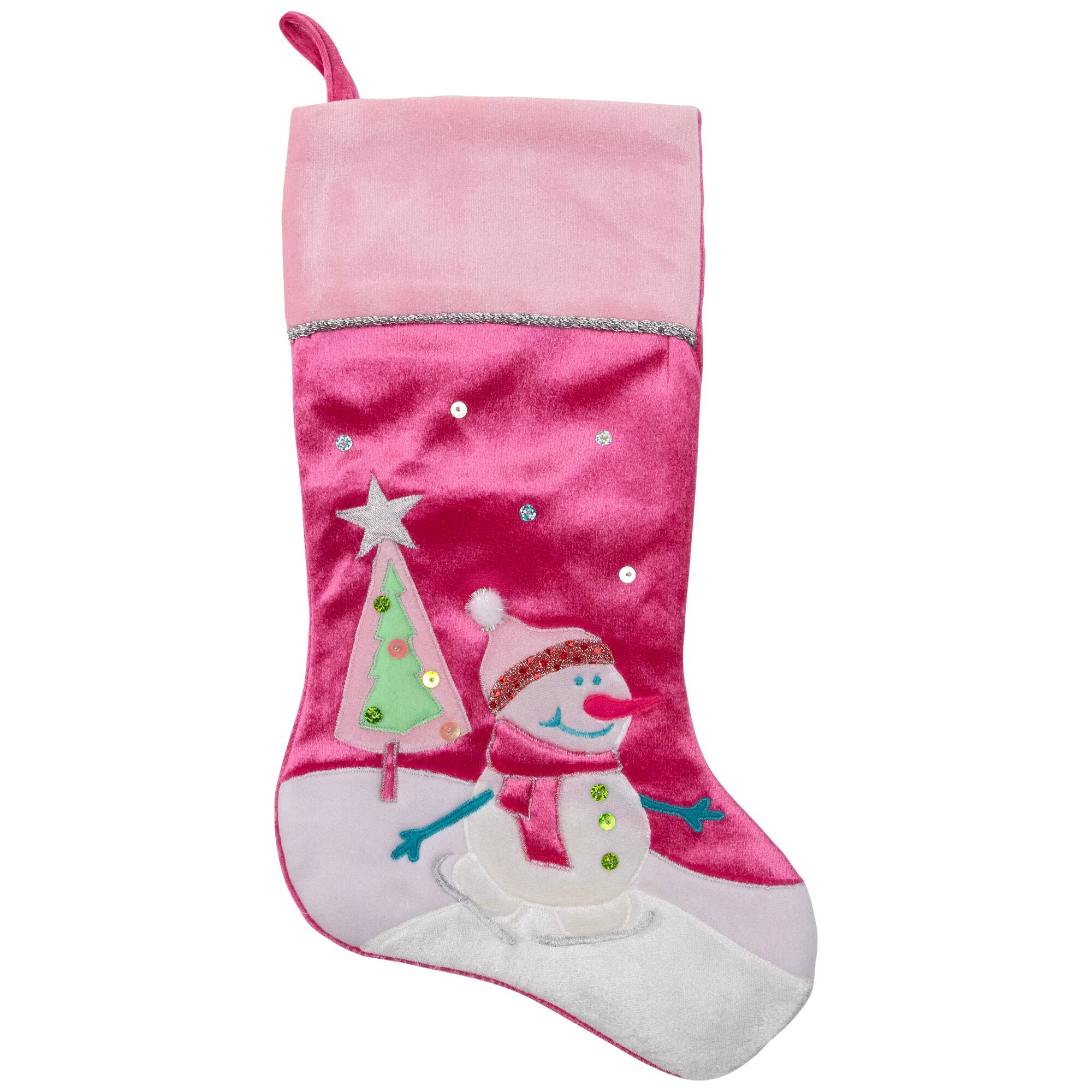 20.5" Embroidered Ice Skating Snowman & Christmas Tree Stocking