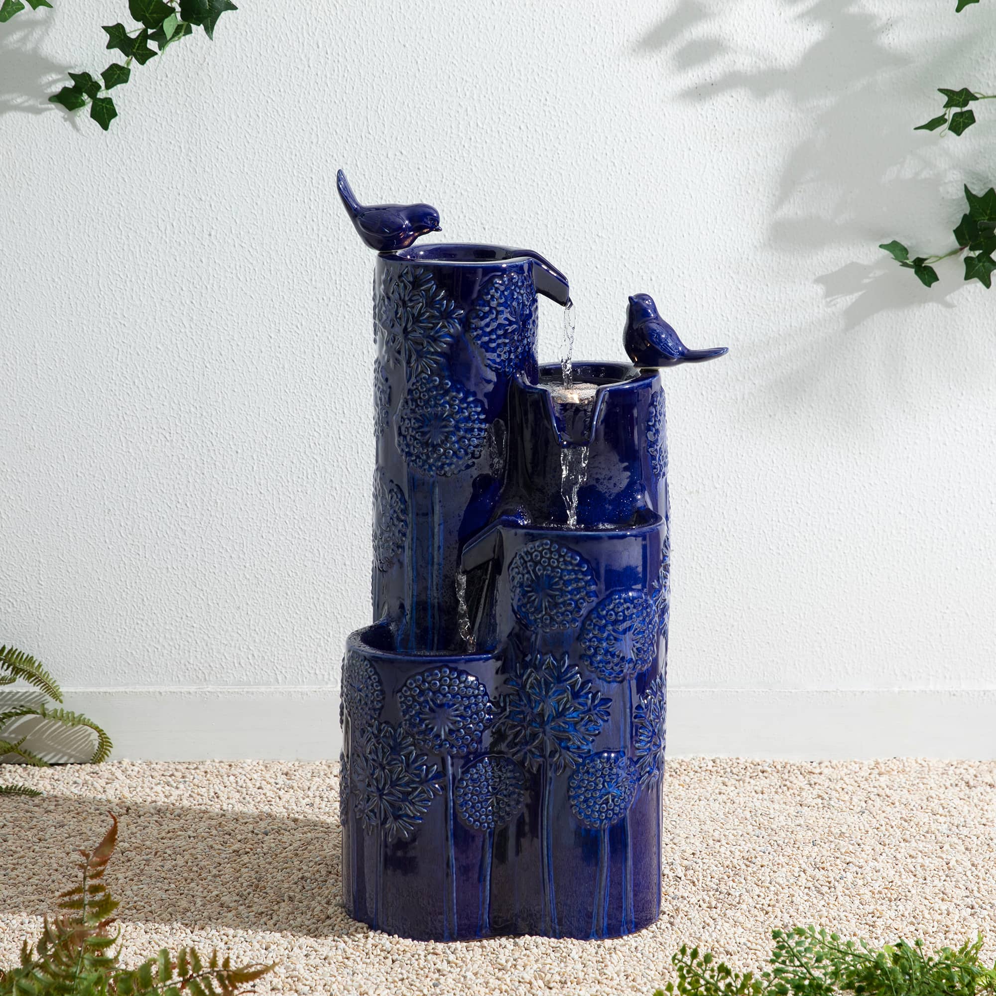 Glitzhome® 26.25" LED 4-Tier Dandelion Texture Vase-Shaped Outdoor Floor Fountain