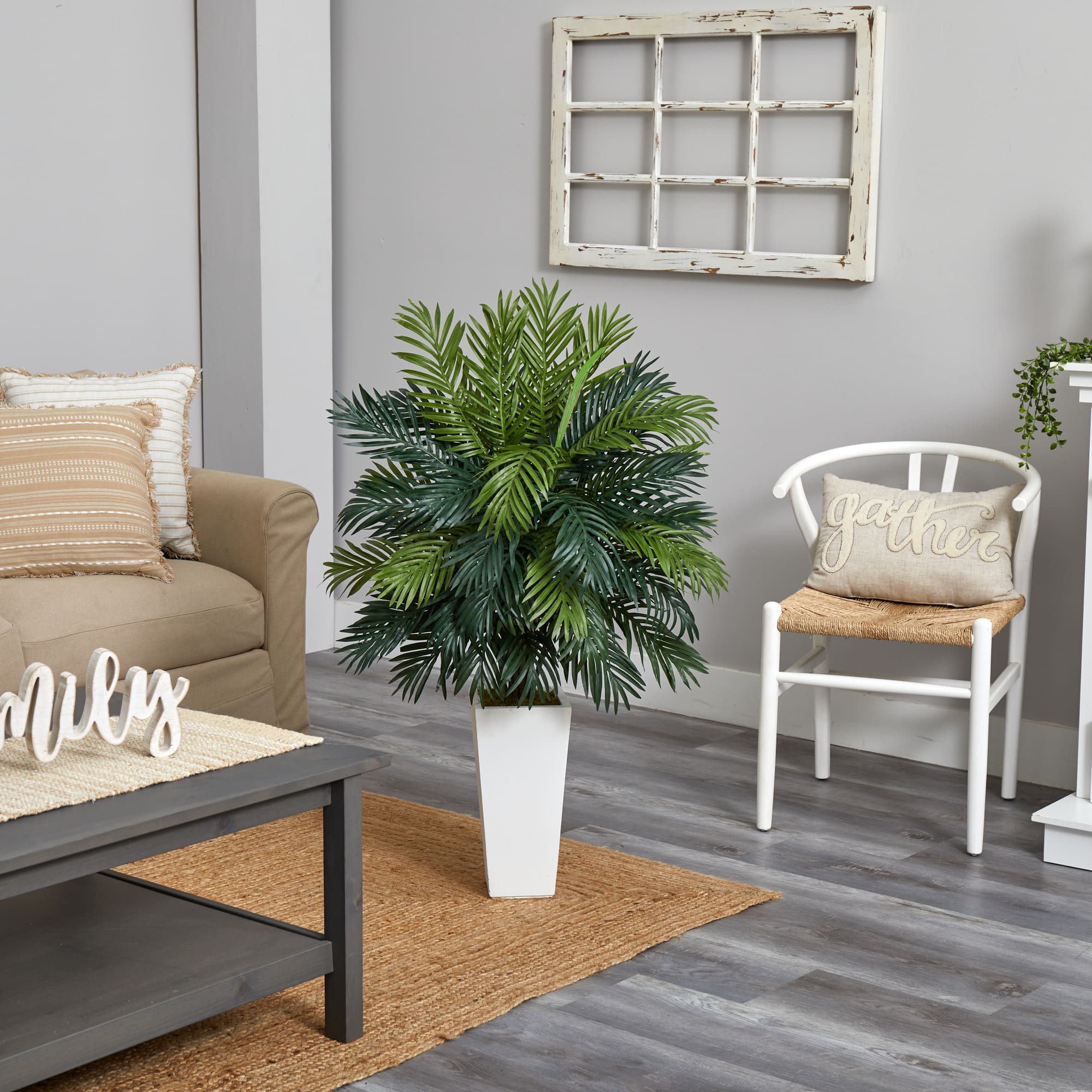 4ft. Areca Palm Artificial Plant in White Tower Planter