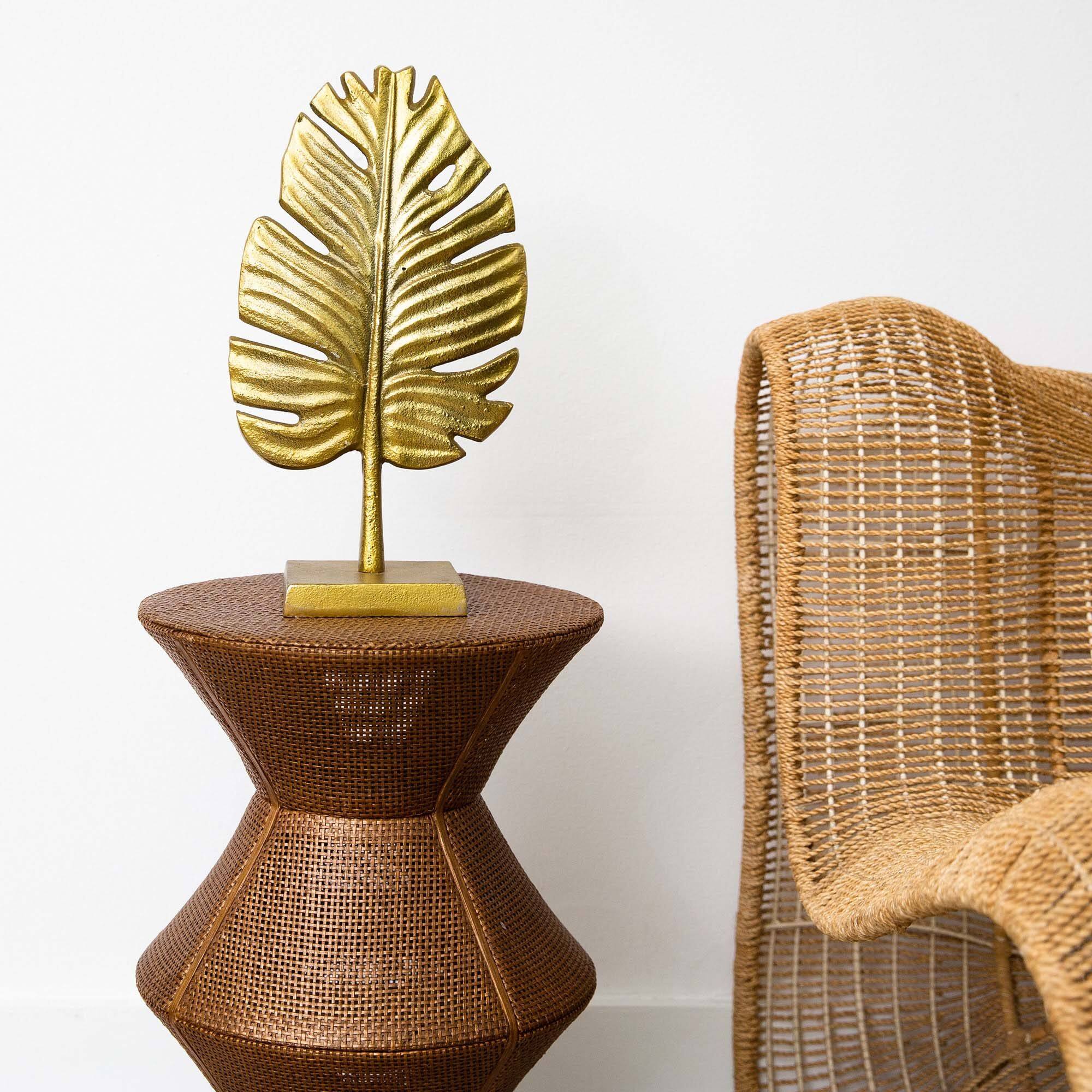 15.5" Golden Leaf Sculpture Decorative Accent