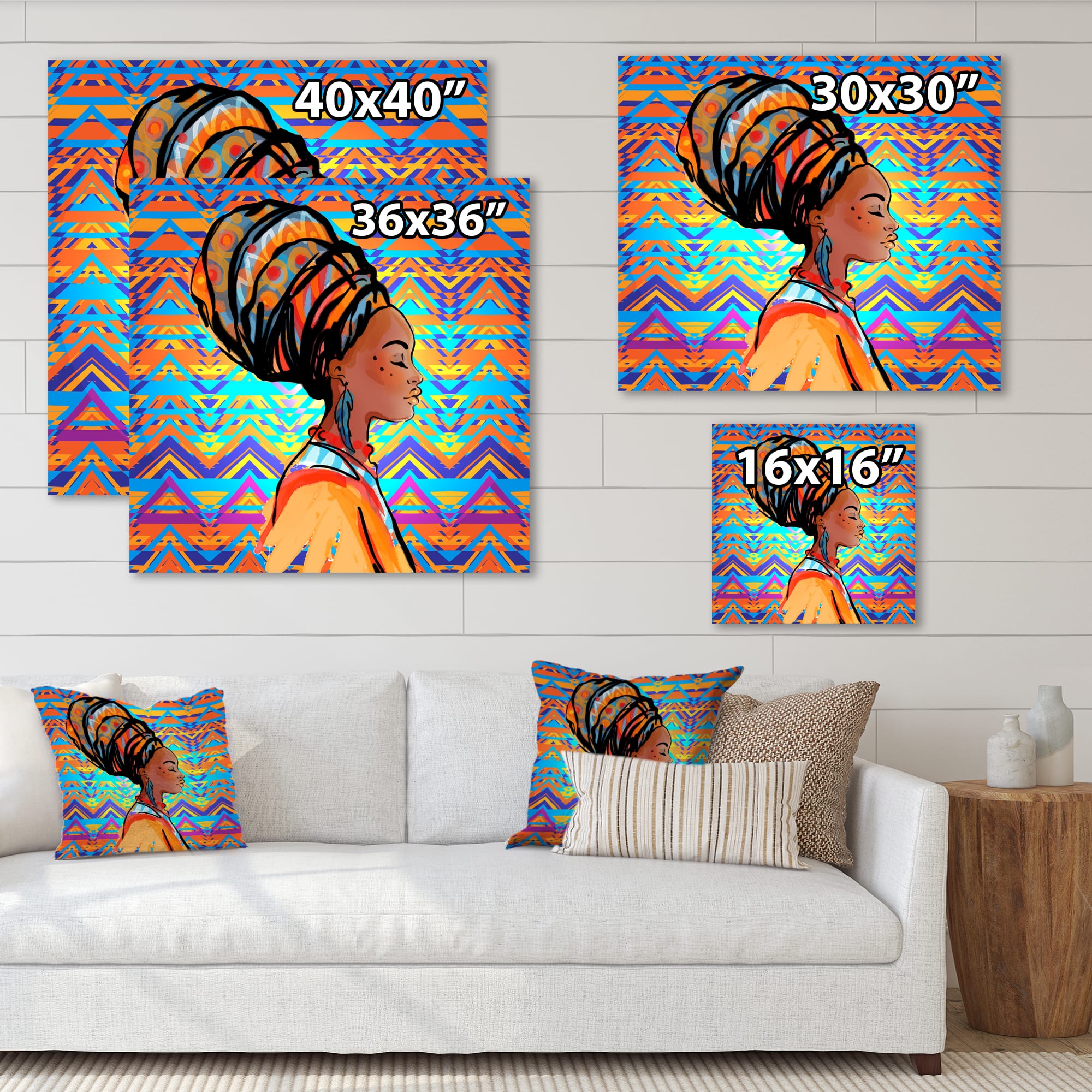 Designart - African American Woman with Turban IV - Modern Canvas Wall Art Print