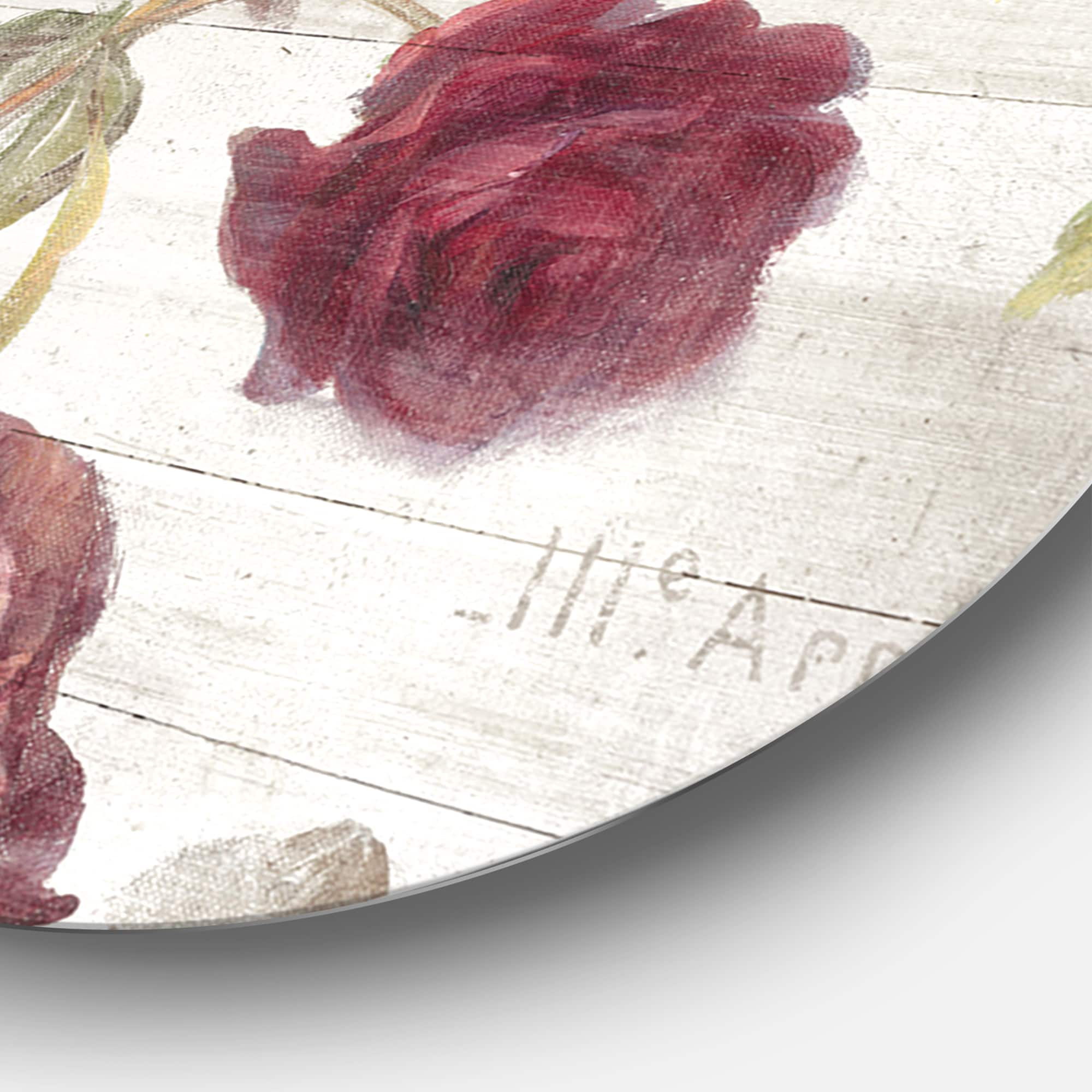 Designart - French Roses I - Farmhouse Metal Circle Wall Art