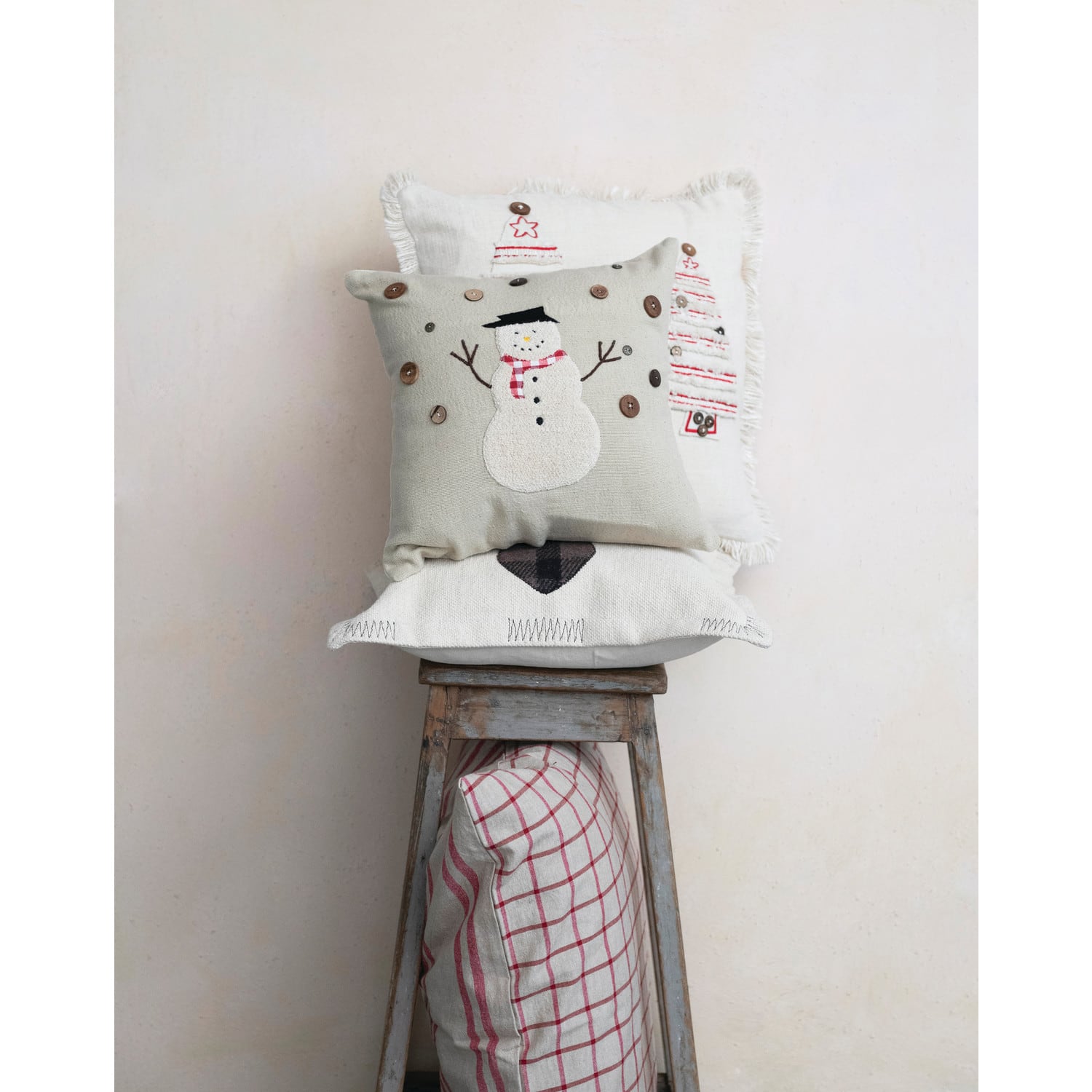 Hello Honey® Natural & Red Embroidered Trees Pillow