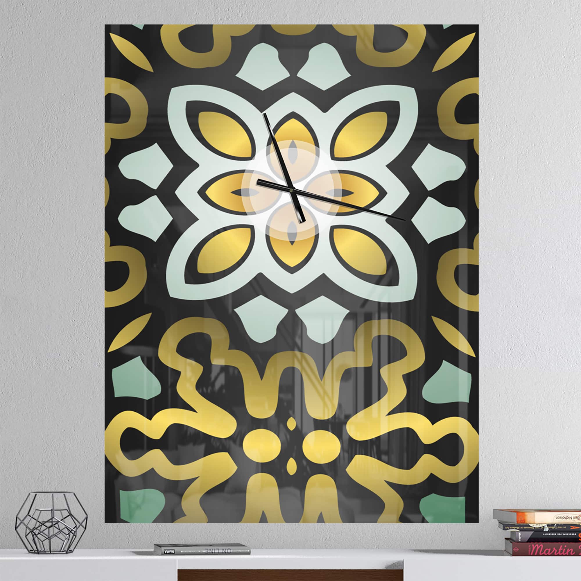 Designart 'Ethnic Floral Geometric Ornament Modern Rectangular Wall Clock
