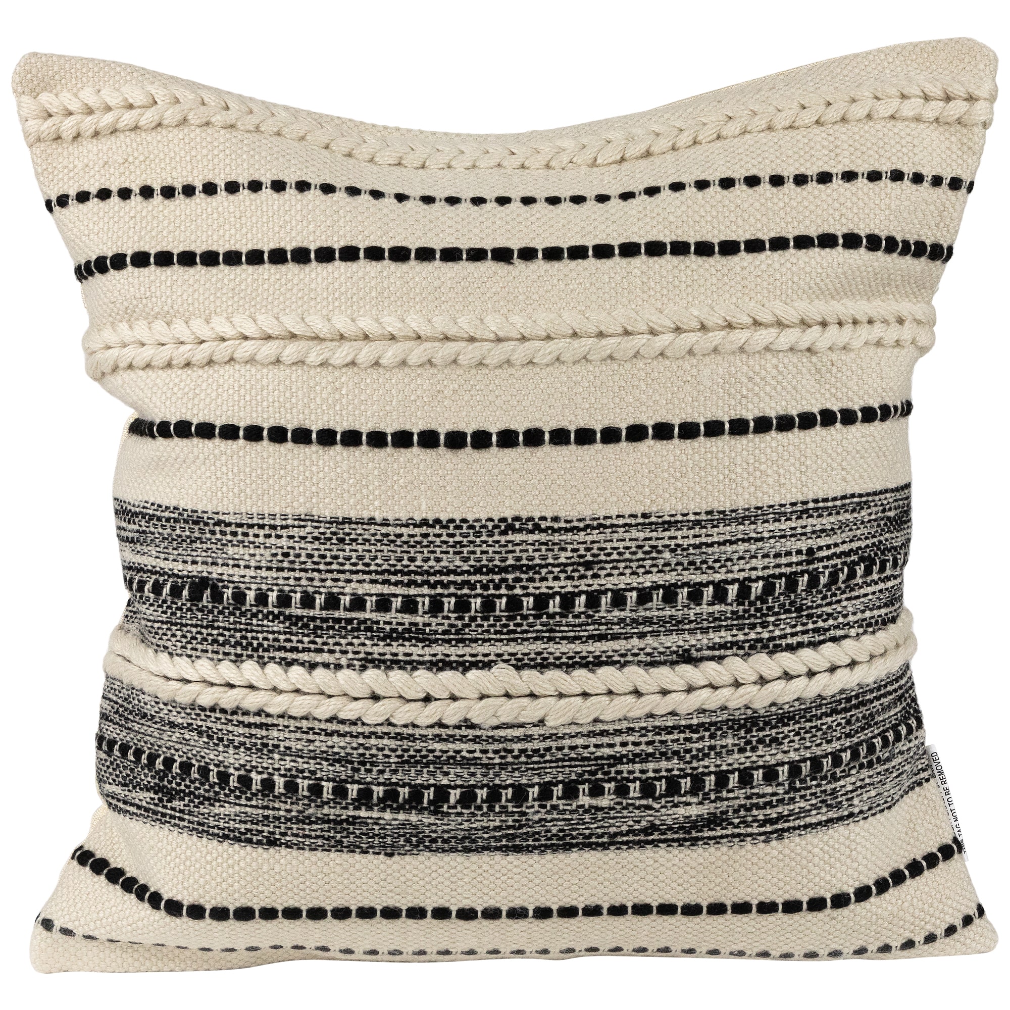 Cream & Black Twisted Textured Block Handloom Woven Outdoor Square Cushion