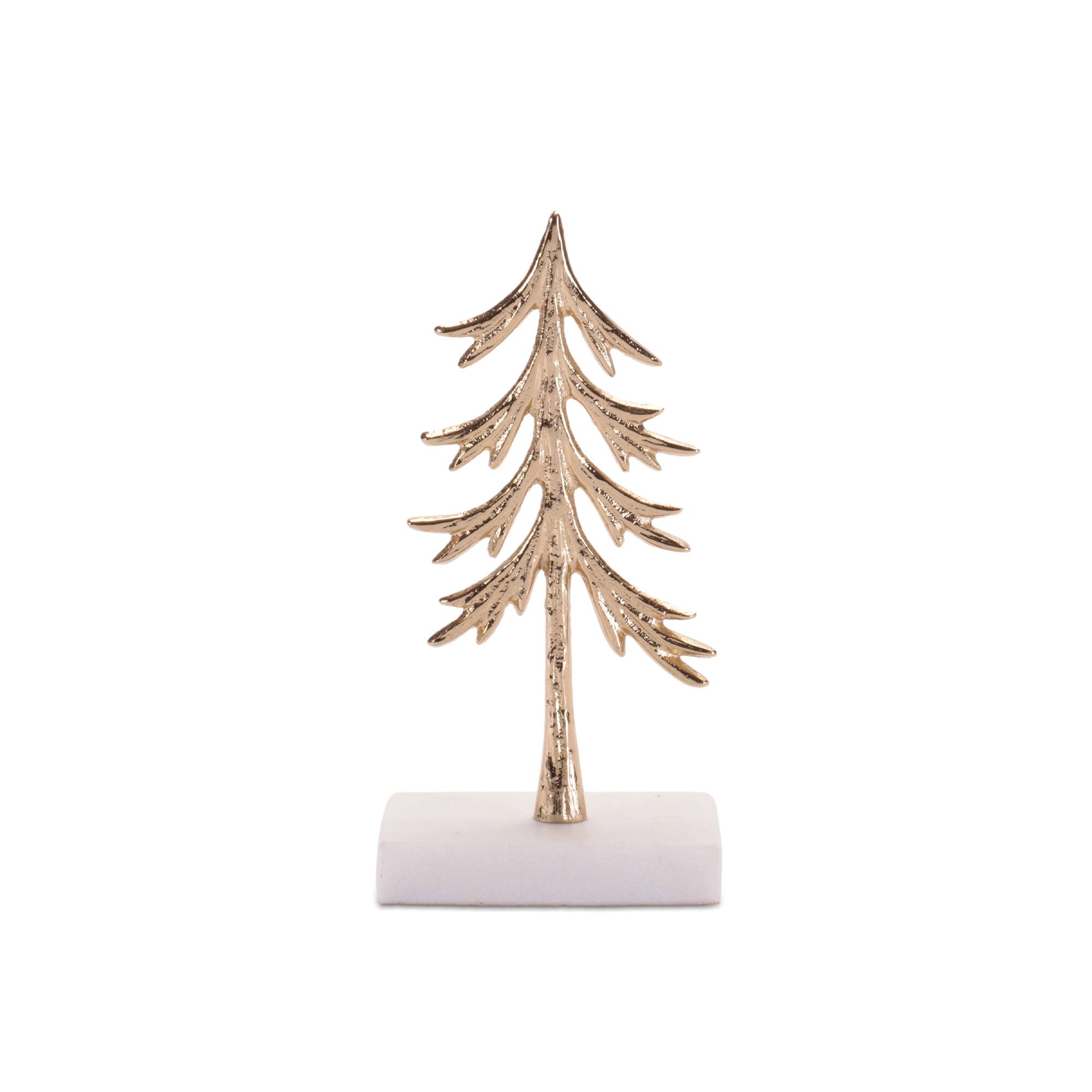 Melrose Gold Modern Metal Trees Sculptures on Marble Bases Set
