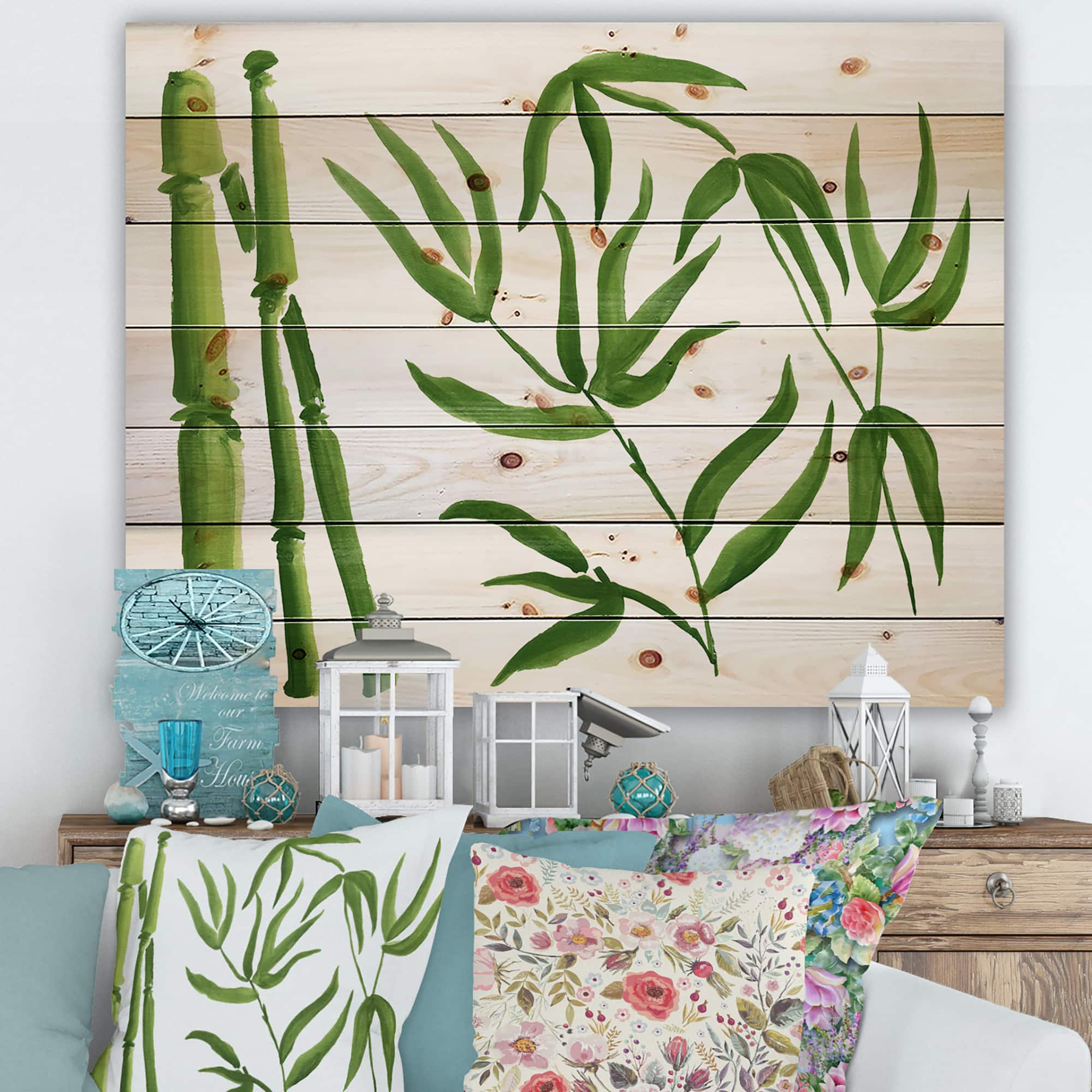 Designart - Bamboo Branches In The Forest IV - Tropical Print on Natural Pine Wood