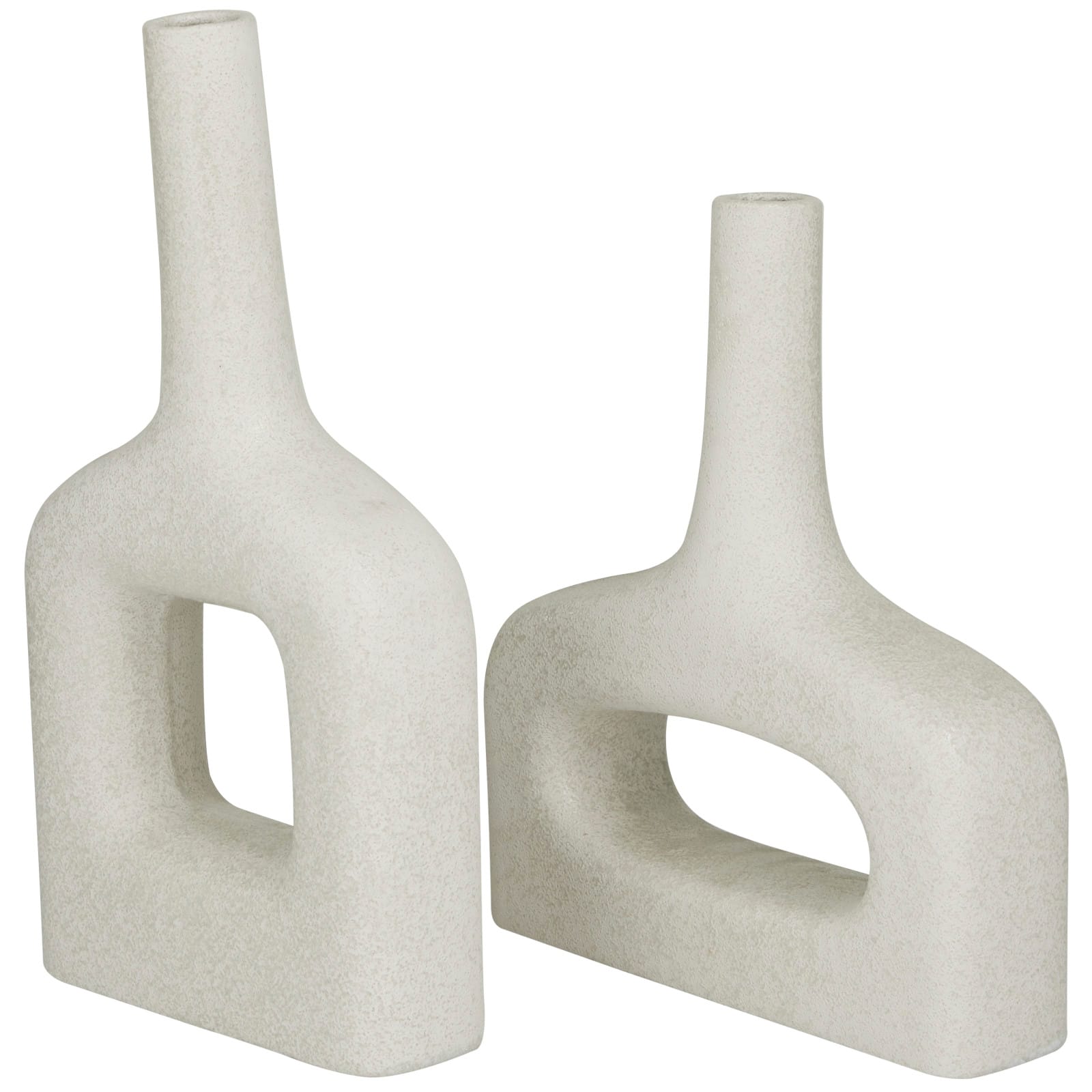 CosmoLiving by Cosmopolitan White Ceramic Donut Shaped Vase Set of 2 16", 13"