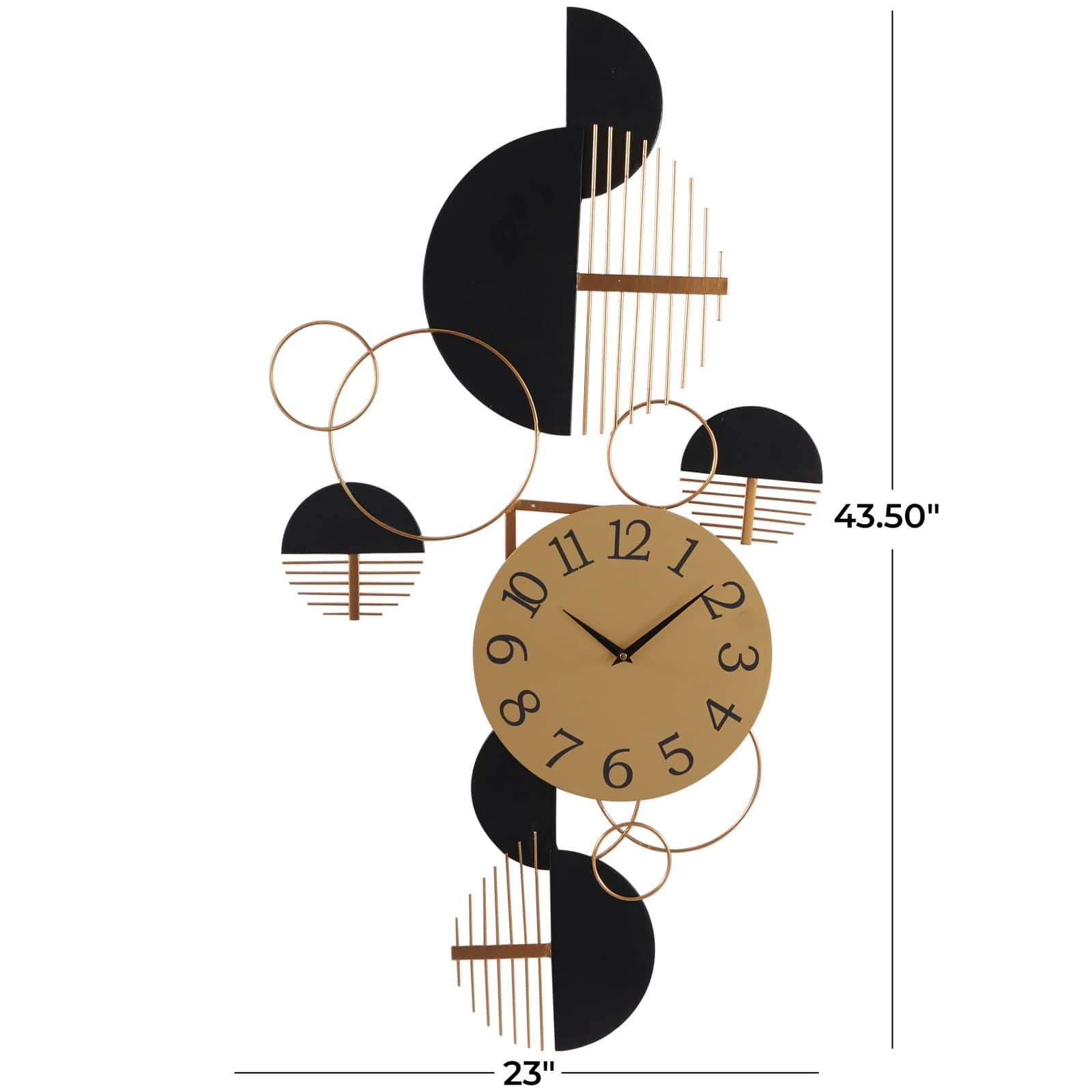 44" Black Metal Half Moon Geometric Wall Clock Décor