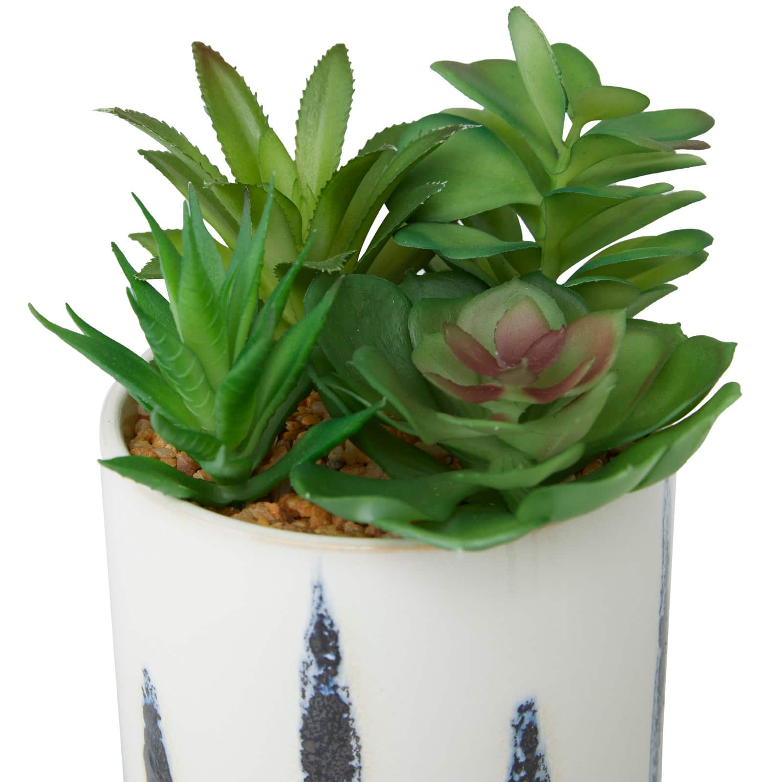 Green Faux Foliage Succulent in Patterned Porcelain Pot Set