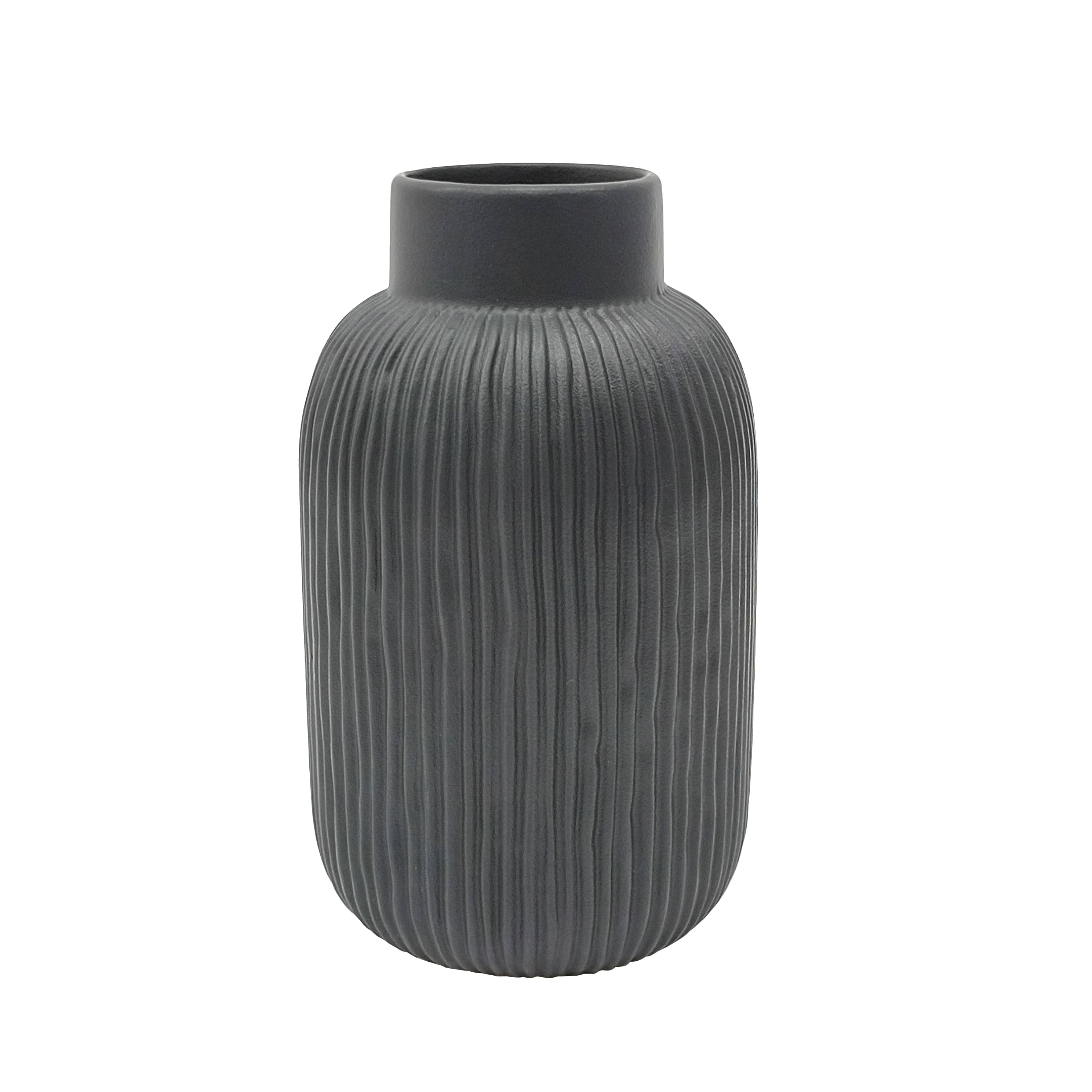Black Ribbed Ceramic Vase by Ashland®