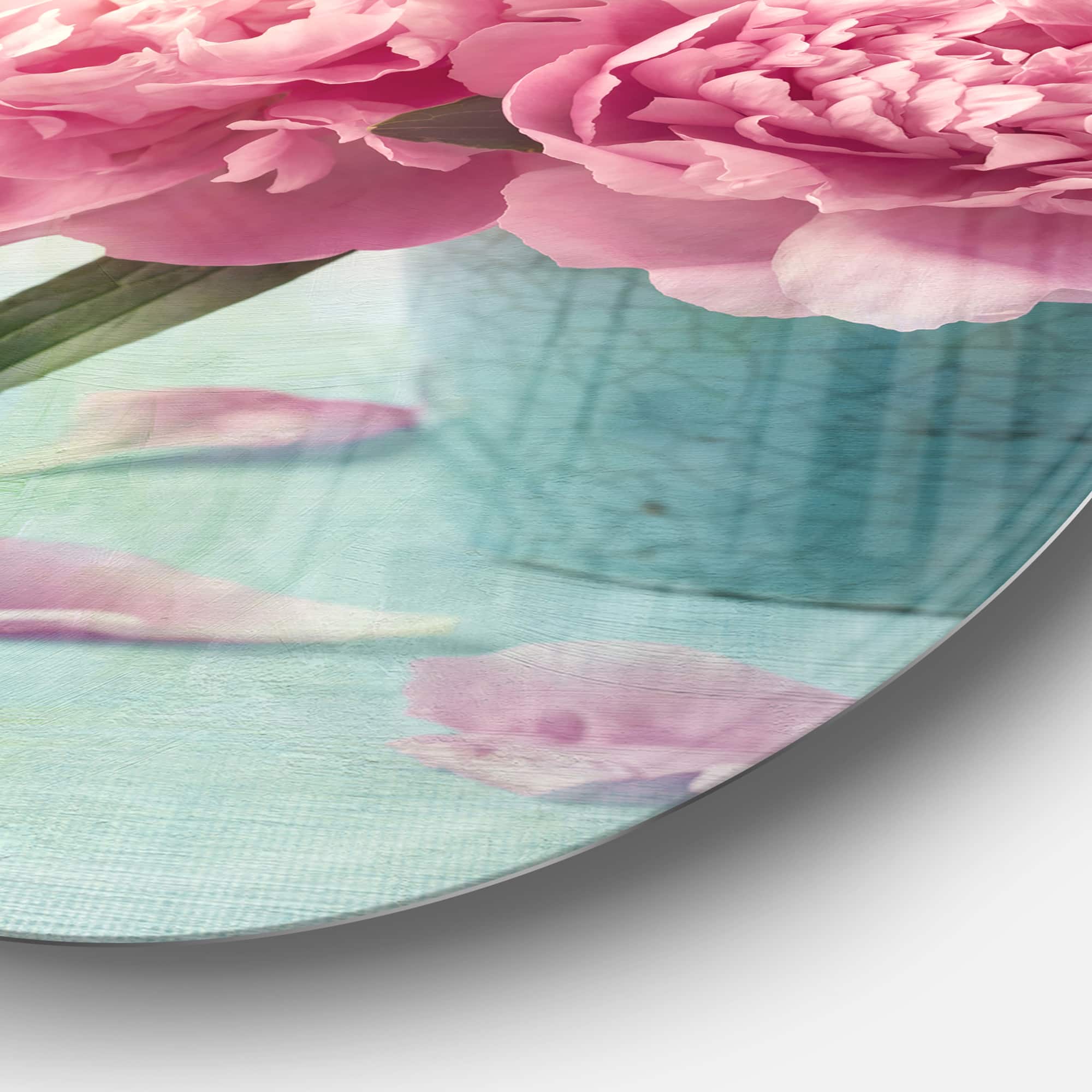 Designart - Pink Peony Flowers in Vase' Ultra Glossy Floral Metal Circle Wall Art
